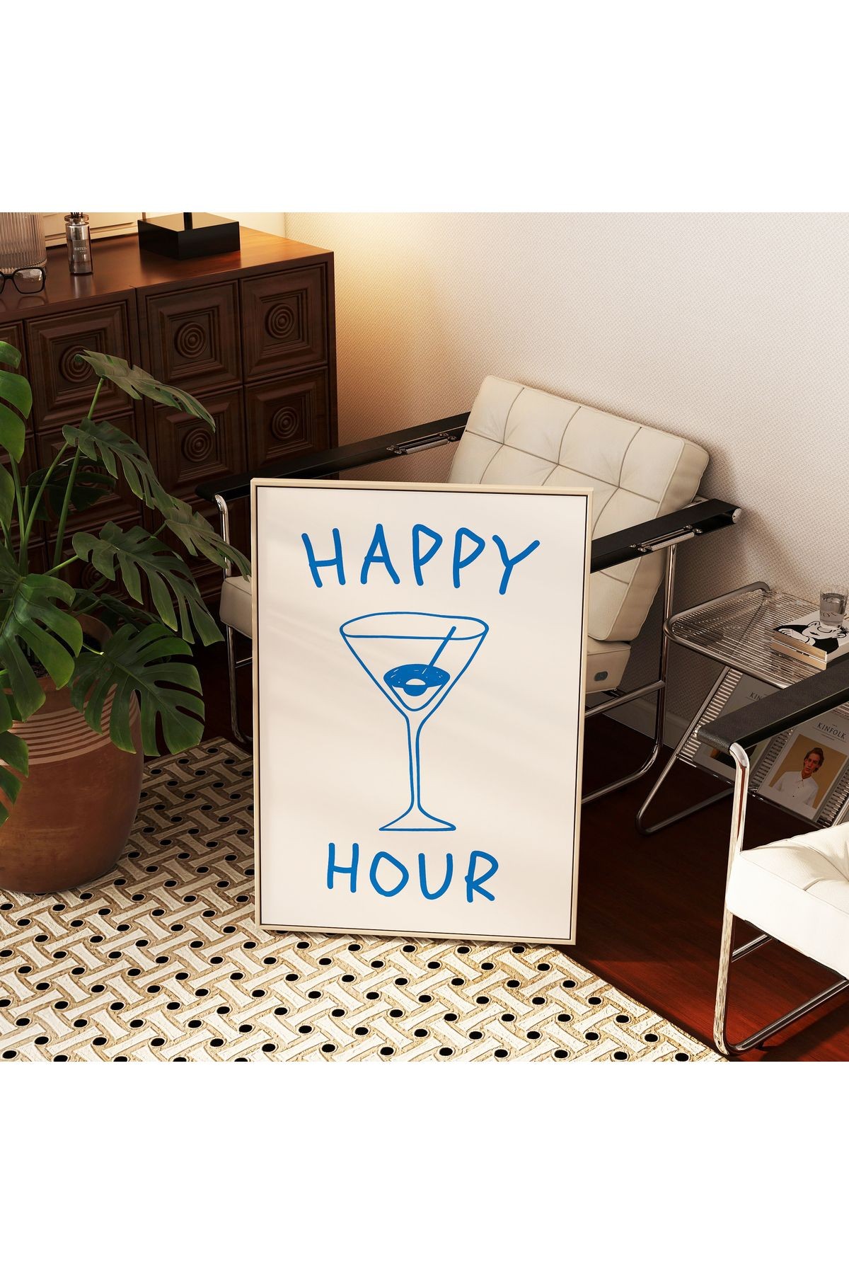 Happy Hour – Mavi Kokteyl İllüstrasyonlu Poster - Tablo Ölçülerinde Çerçevesiz Poster