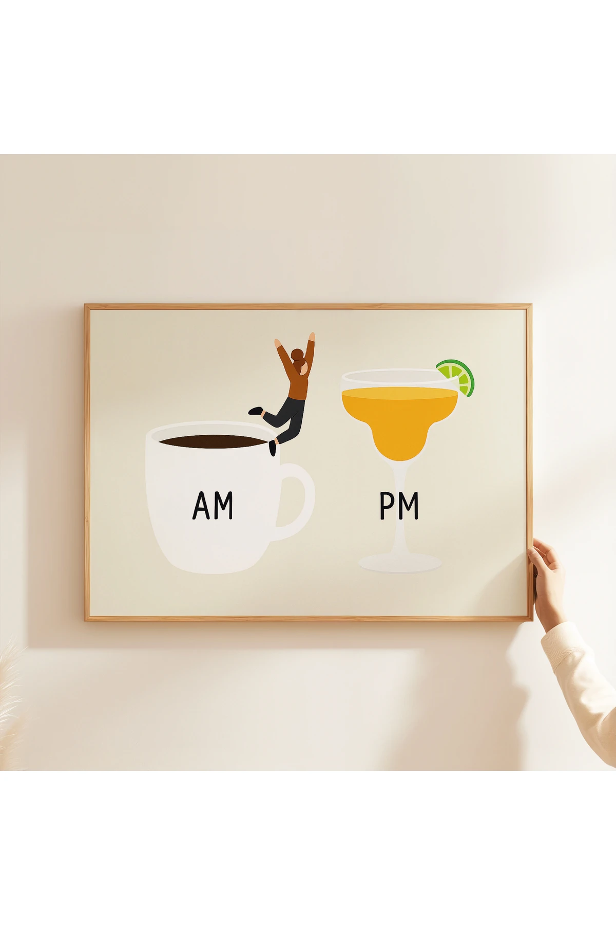 AM PM - Modern Çizim Kahve ve Kokteyl Poster - Tablo Ölçülerinde Çerçevesiz Poster