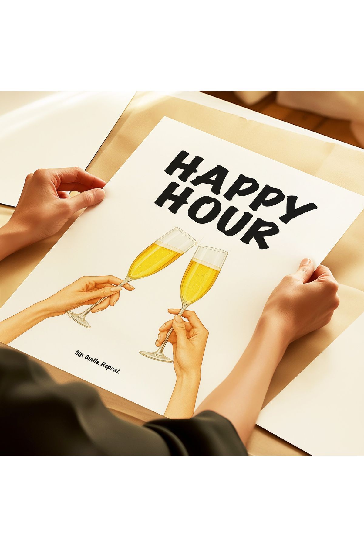 Happy Hour Poster – Şampanya Kadehli Modern Duvar Posteri - Çerçevesiz Poster