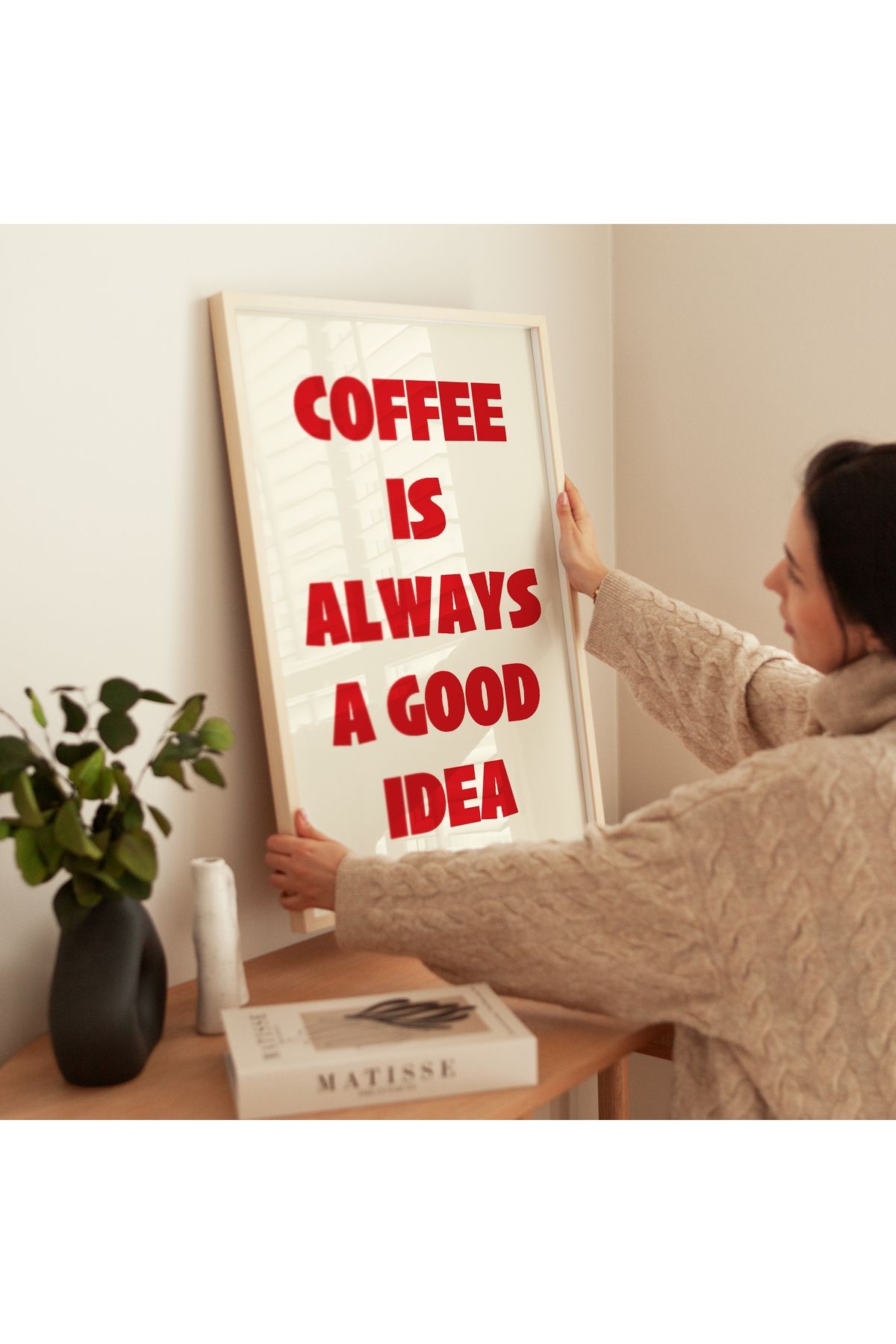 Coffee is always a good idea Poster – Kırmızı - Modern Tipografi Kahve Posteri - Çerçevesiz Poster