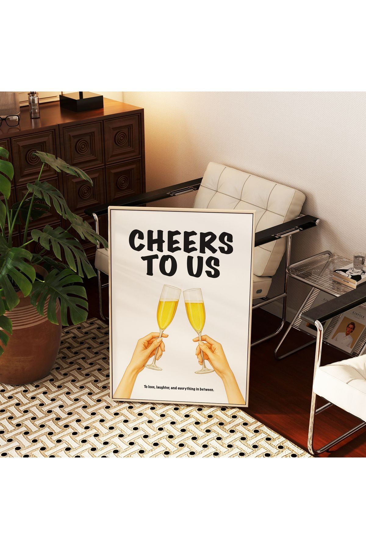 Cheers to Us Poster – Şampanya Kadehli Romantik Duvar Posteri - Çerçevesiz Poster