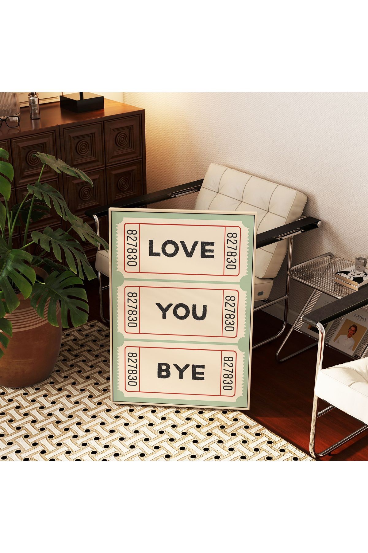 Love You Bye - Retro Sinema Bileti Tasarım - Tablo Ölçülerinde Çerçevesiz Poster