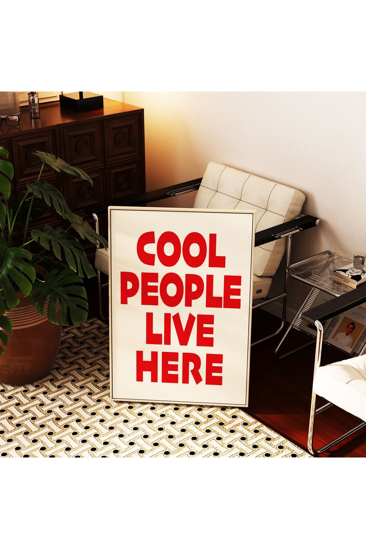 COOL PEOPLE LIVE HERE Poster – Modern Tipografi Duvar Yazısı - Çerçevesiz Poster