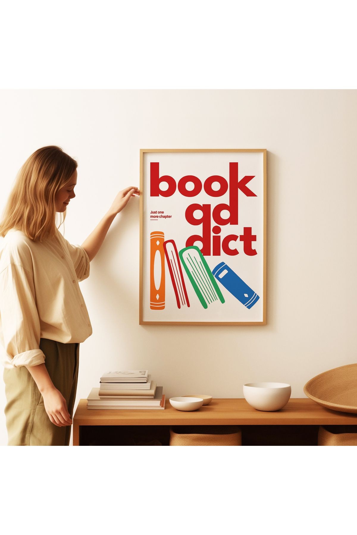 Book Addict - Kitap Bağımlısı Poster Baskı - Tablo Ölçülerinde Çerçevesiz Poster