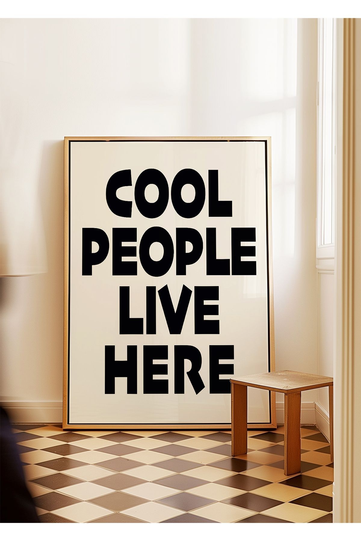 COOL PEOPLE LIVE HERE Poster – Modern Tipografi Duvar Yazısı - Çerçevesiz Poster
