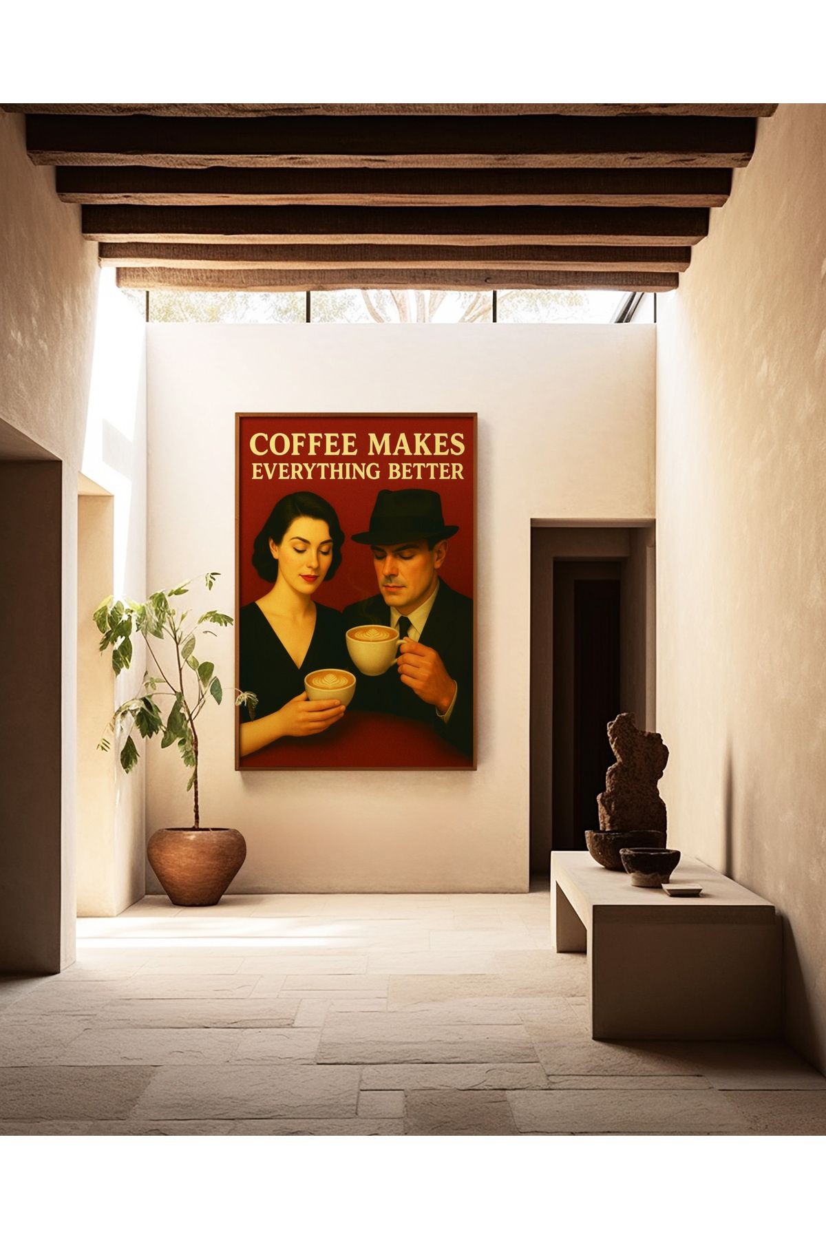 Better with Coffee - Kahve Dekoratif Retro Poster - Tablo Ölçülerinde Çerçevesiz Poster