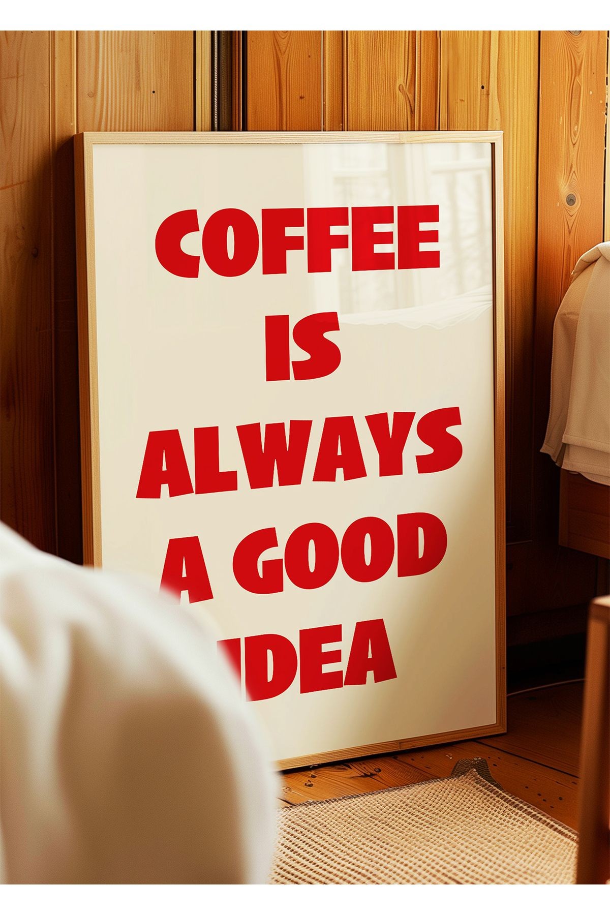 Coffee is always a good idea Poster – Kırmızı - Modern Tipografi Kahve Posteri - Çerçevesiz Poster