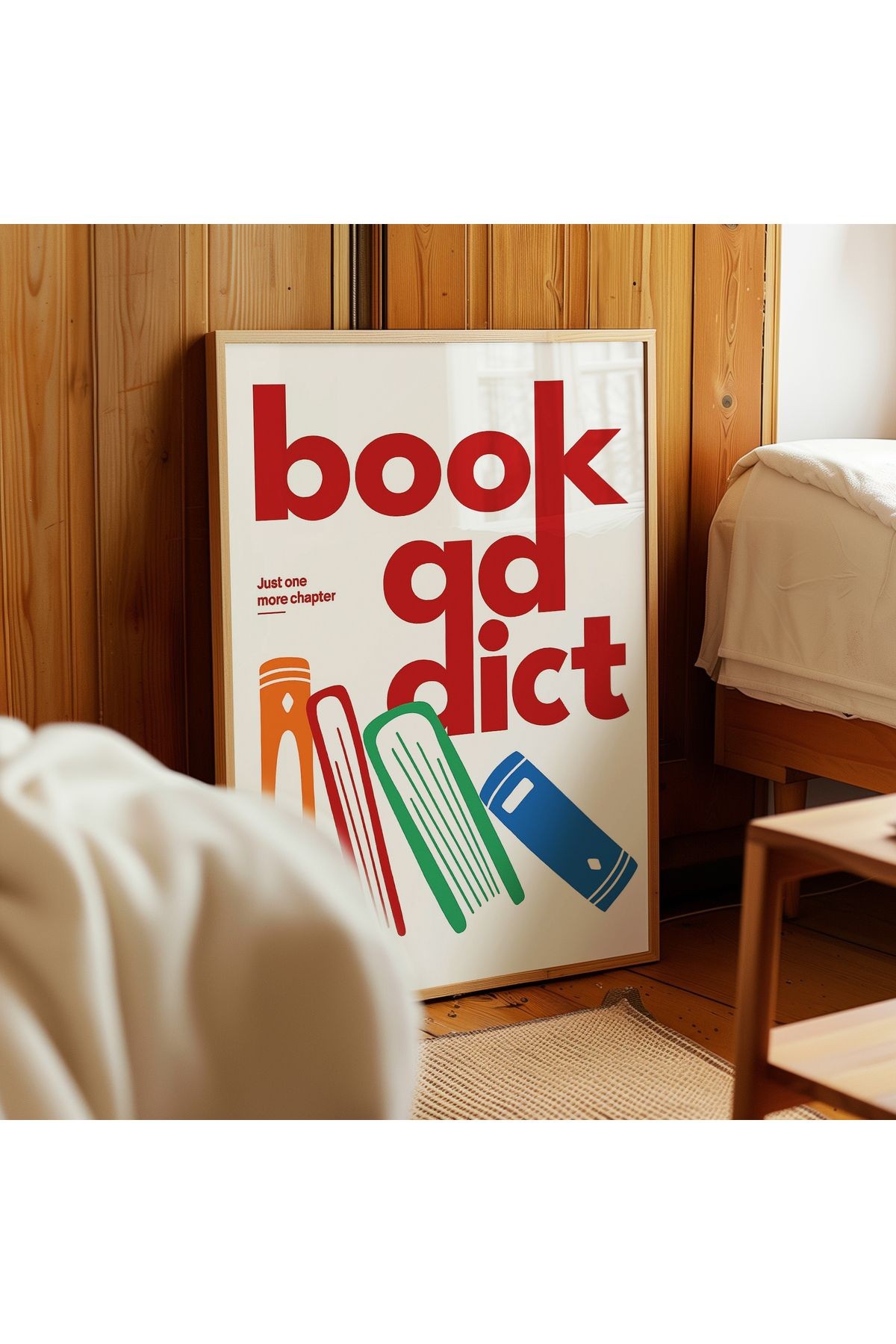 Book Addict - Kitap Bağımlısı Poster Baskı - Tablo Ölçülerinde Çerçevesiz Poster