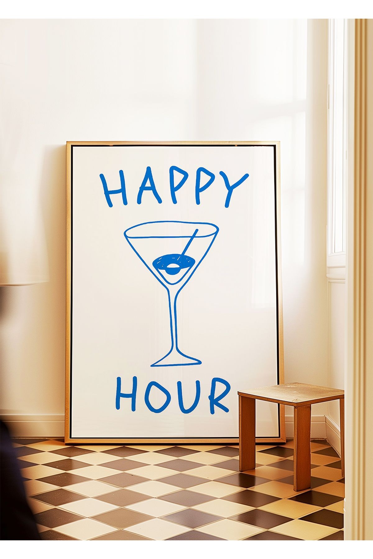 Happy Hour – Mavi Kokteyl İllüstrasyonlu Poster - Tablo Ölçülerinde Çerçevesiz Poster
