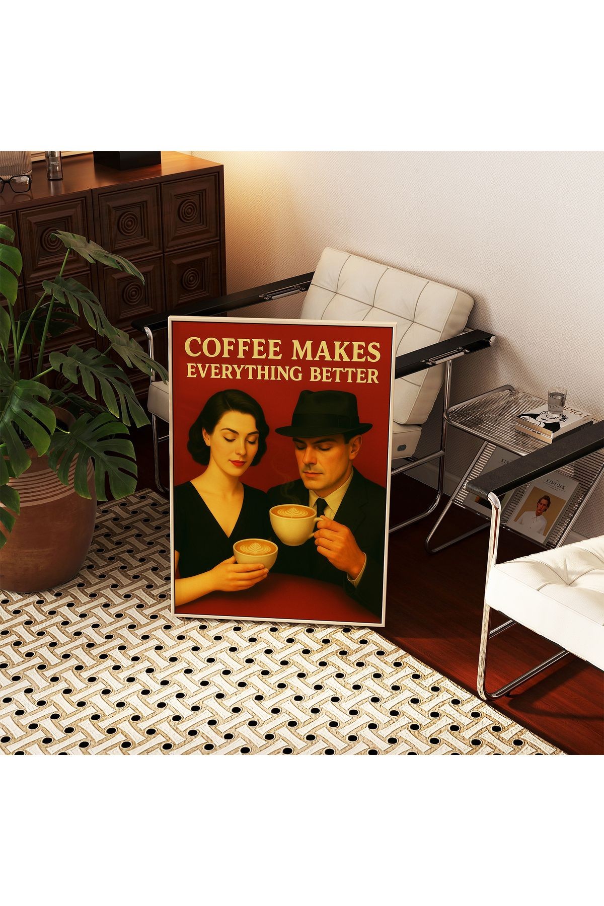 Better with Coffee - Kahve Dekoratif Retro Poster - Tablo Ölçülerinde Çerçevesiz Poster