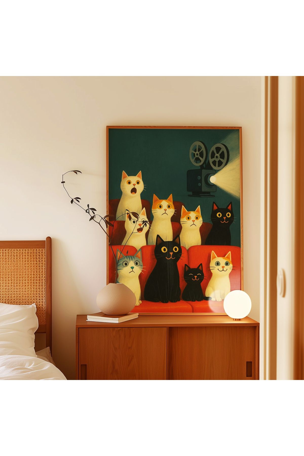 Kedi Poster – Renkli Sinema Kedileri – Kedi İllüstrasyonu - Çerçevesiz Poster
