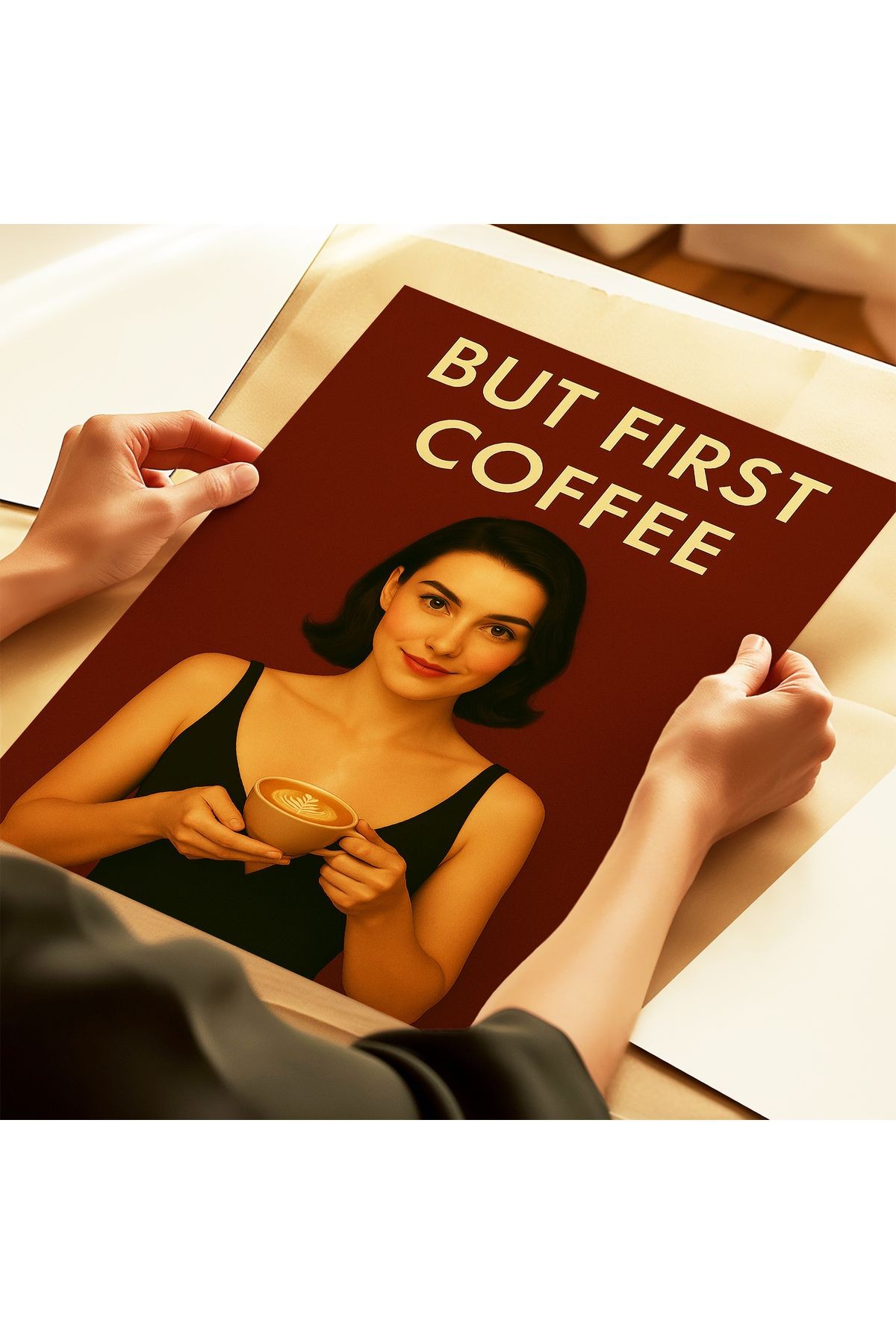 But First Coffee - Dekoratif Kahve Posteri - Tablo Ölçülerinde Çerçevesiz Poster