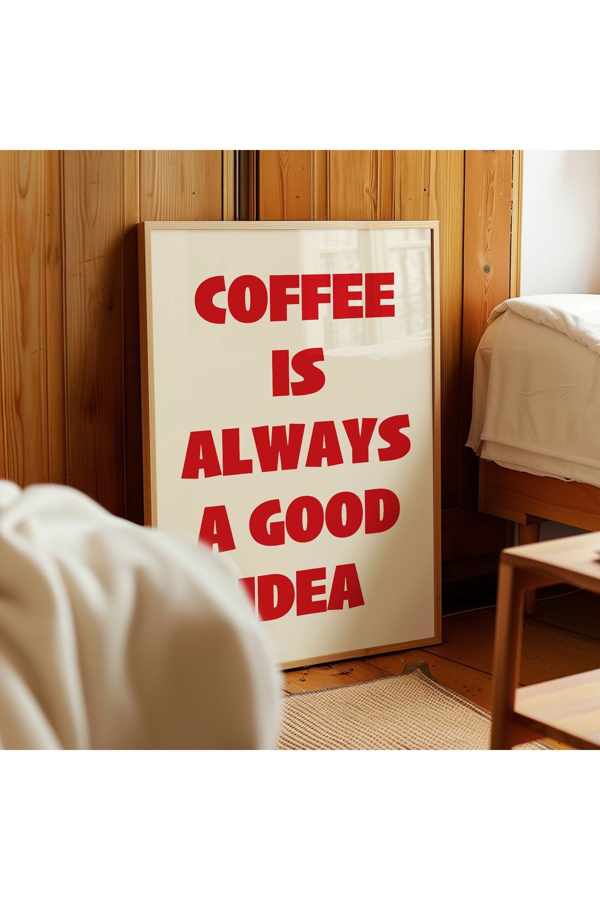 Coffee is always a good idea Poster – Kırmızı - Modern Tipografi Kahve Posteri - Çerçevesiz Poster