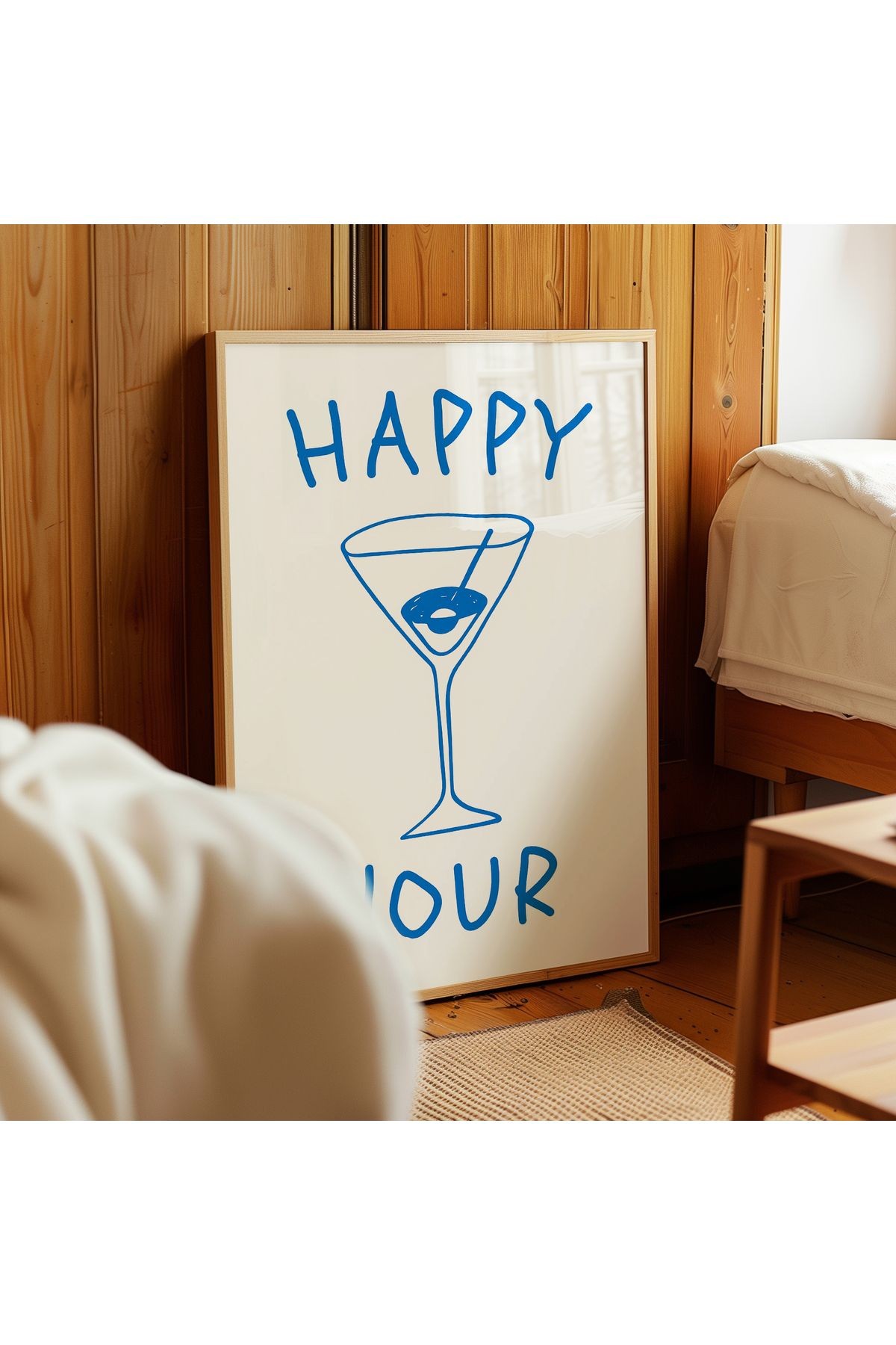 Happy Hour – Mavi Kokteyl İllüstrasyonlu Poster - Tablo Ölçülerinde Çerçevesiz Poster