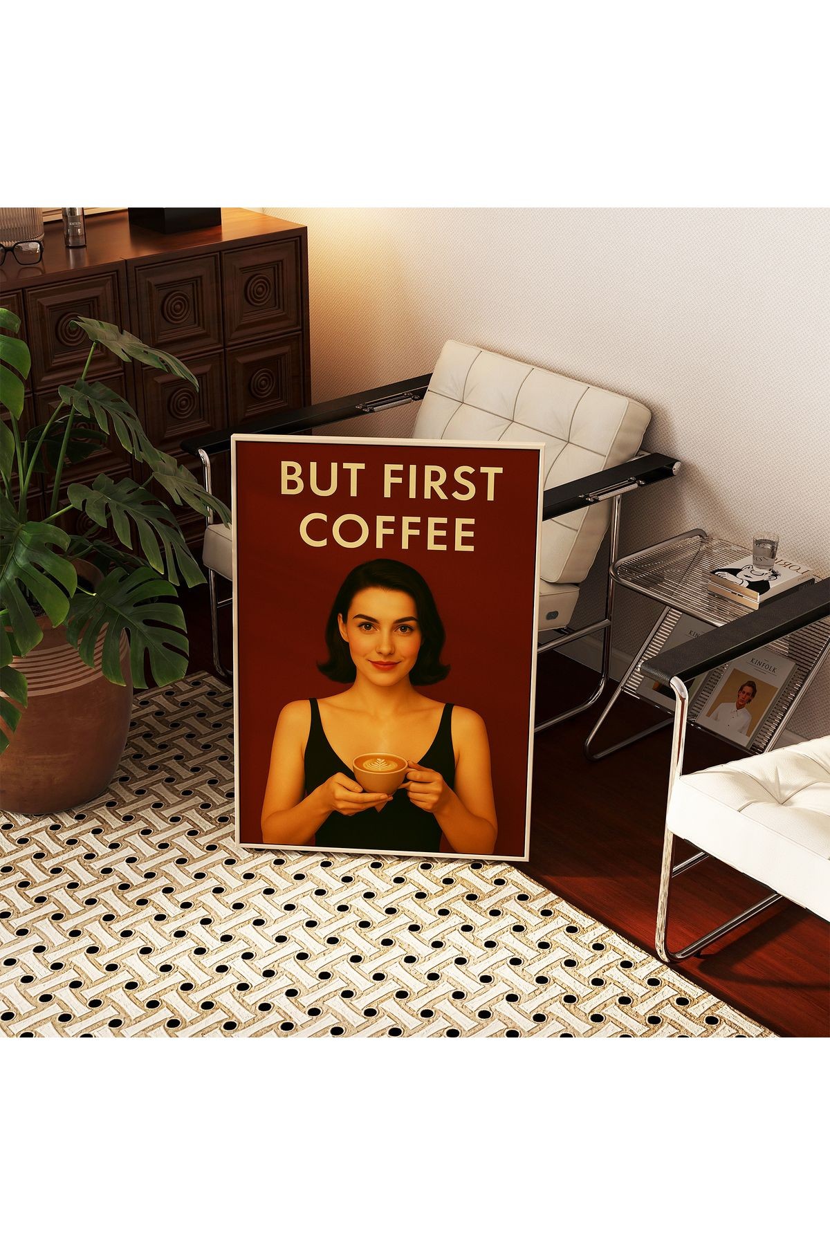 But First Coffee - Dekoratif Kahve Posteri - Tablo Ölçülerinde Çerçevesiz Poster