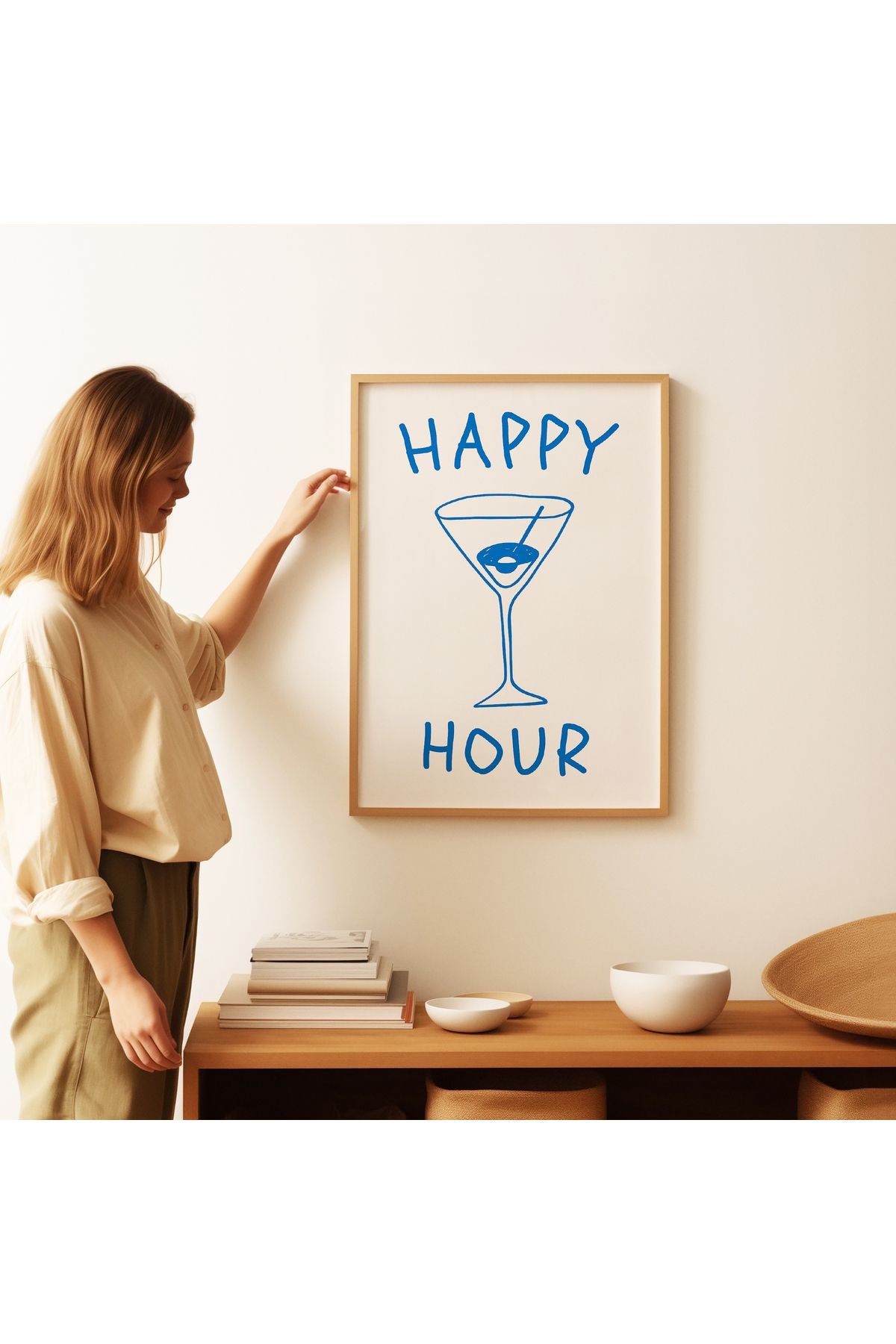 Happy Hour – Mavi Kokteyl İllüstrasyonlu Poster - Tablo Ölçülerinde Çerçevesiz Poster