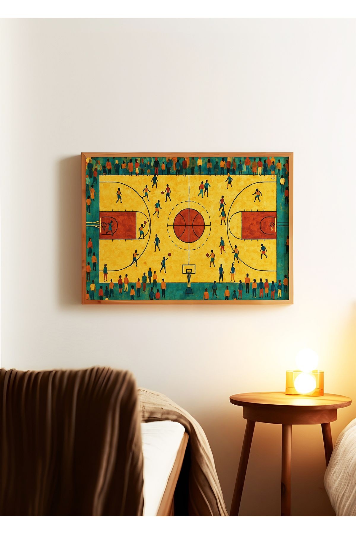 Basketbol Poster - 1 - Basketbol Sahası ve Oyuncular - Tablo Ölçülerinde Çerçevesiz Poster