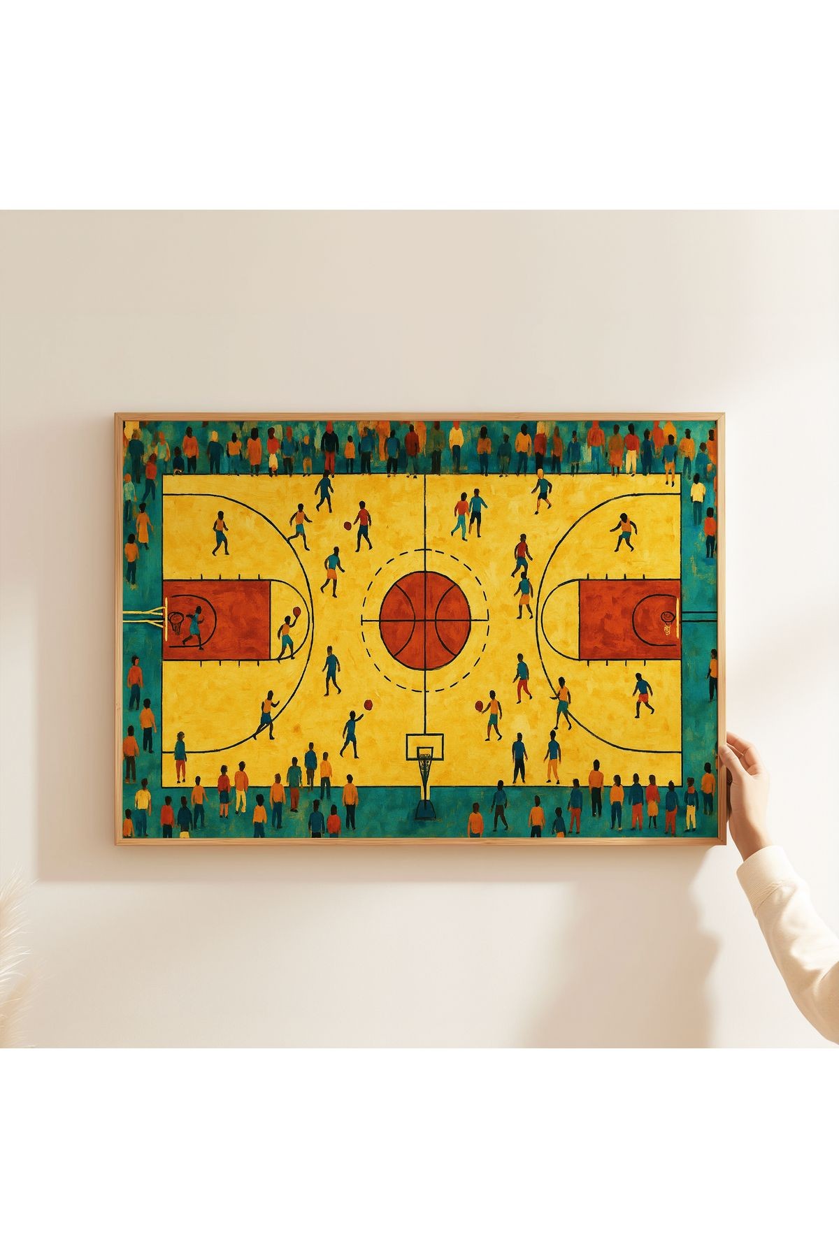Basketbol Poster - 1 - Basketbol Sahası ve Oyuncular - Tablo Ölçülerinde Çerçevesiz Poster