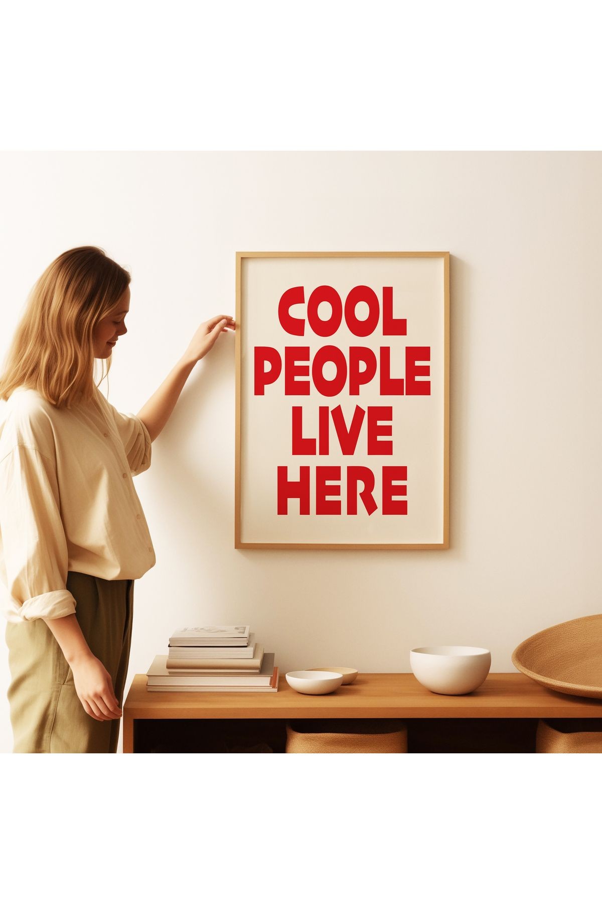 COOL PEOPLE LIVE HERE Poster – Modern Tipografi Duvar Yazısı - Çerçevesiz Poster