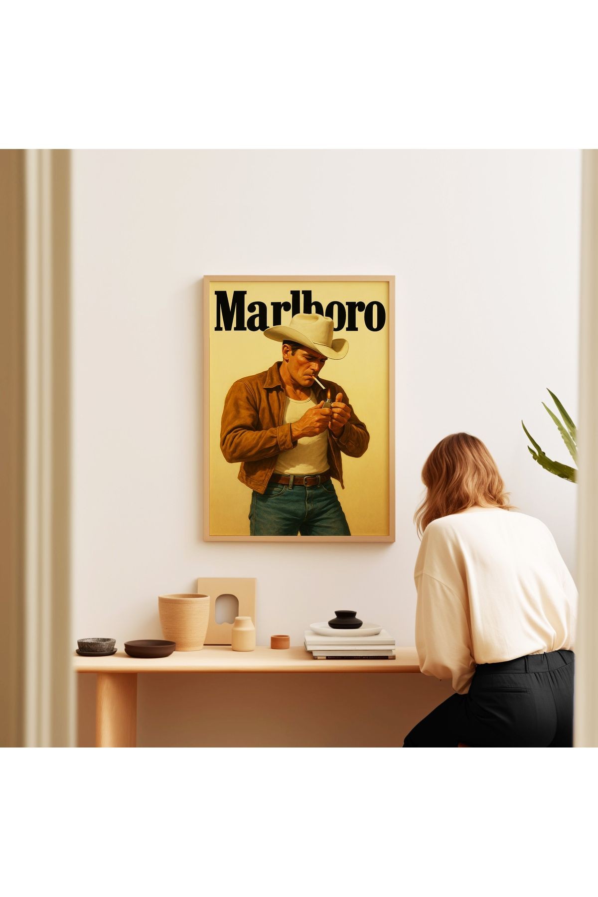 Marlboro Cowboy - Retro Western Stil - Tablo Ölçülerinde Çerçevesiz Poster