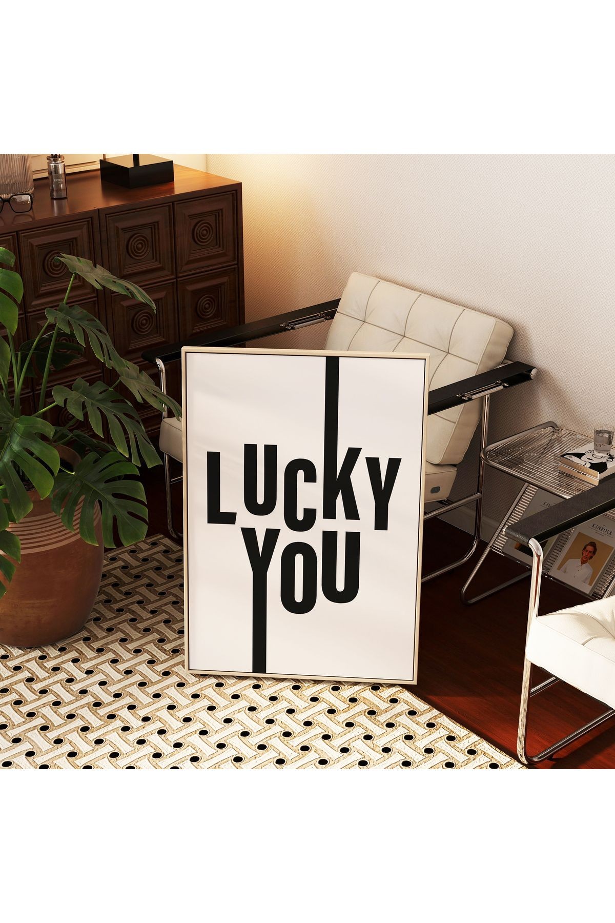 LUCKY YOU – Minimal Siyah Beyaz Poster - Tablo Ölçülerinde Çerçevesiz Poster