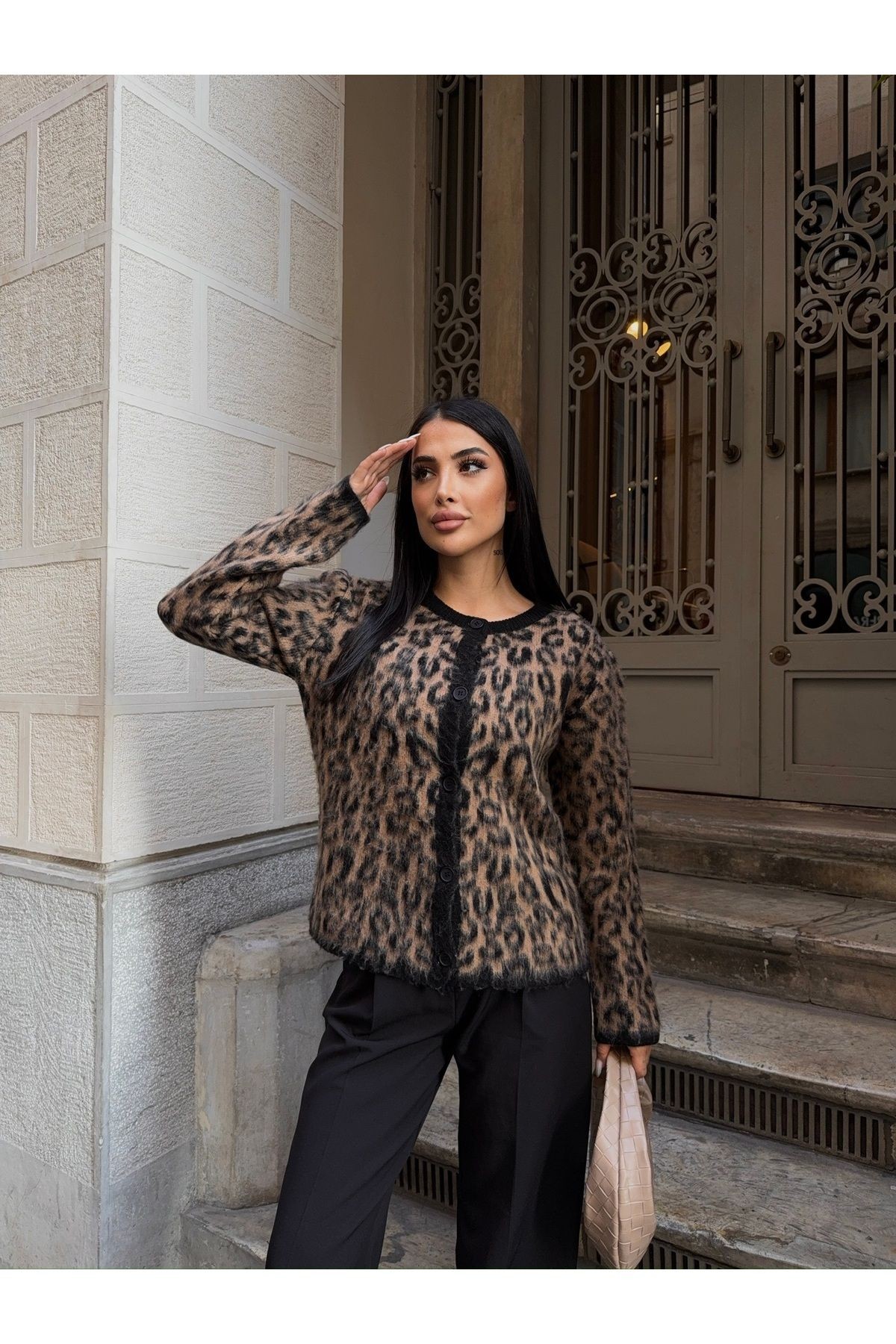 Leopar Desenli Triko Hırka