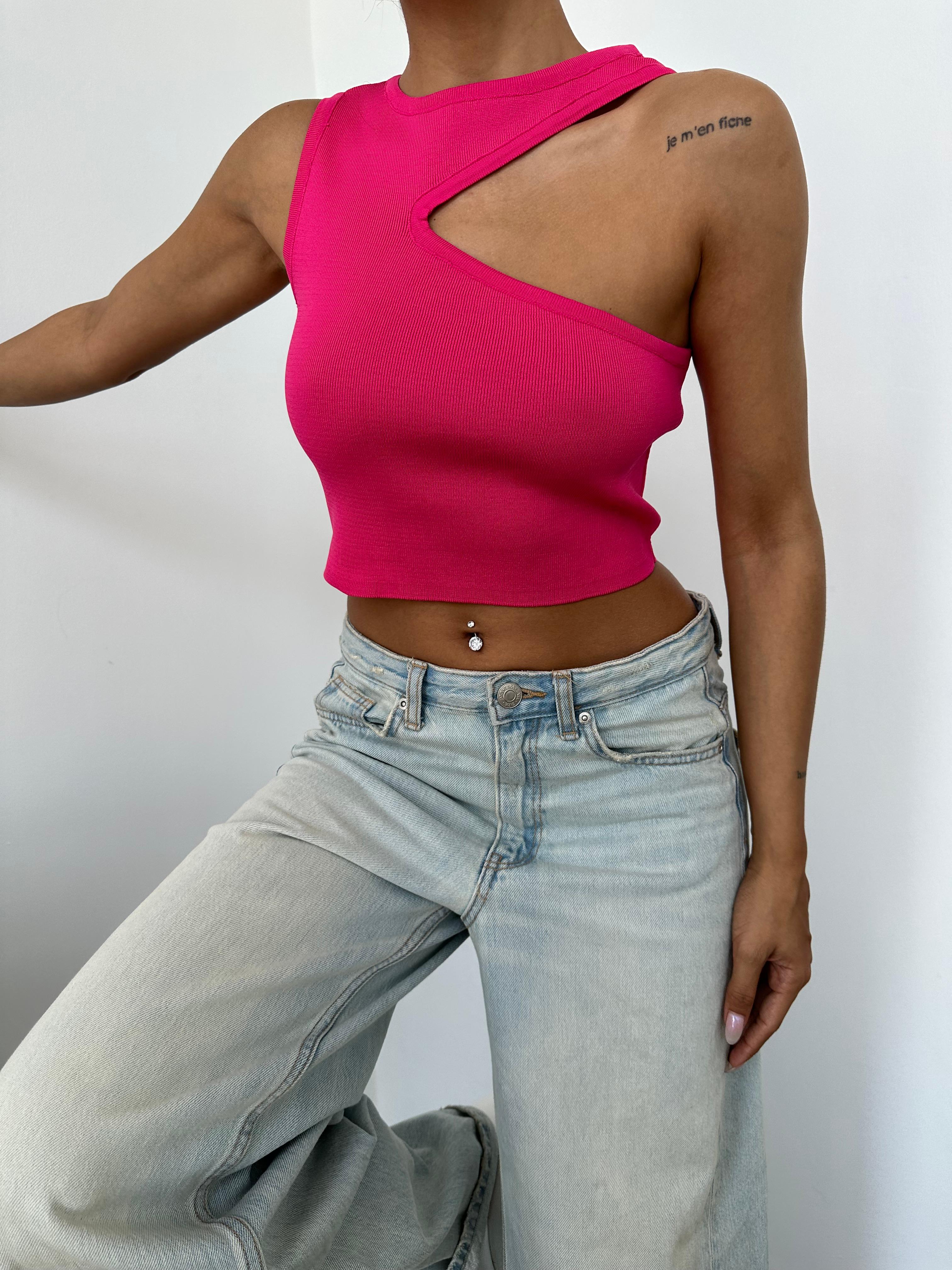 Cut Out Crop Triko Bluz