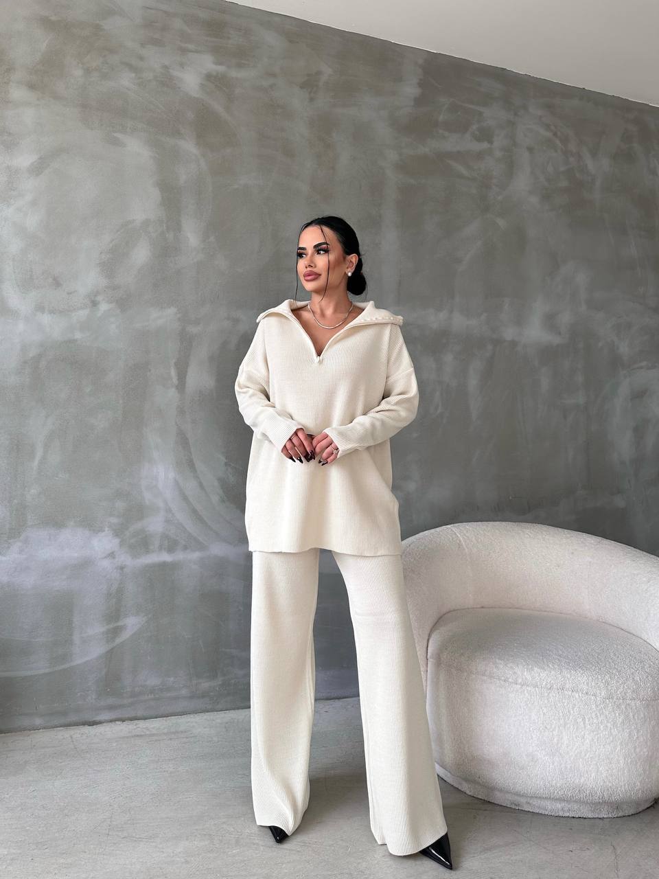 Selanik Örgü Fermuarlı Triko Alt-Üst Takım