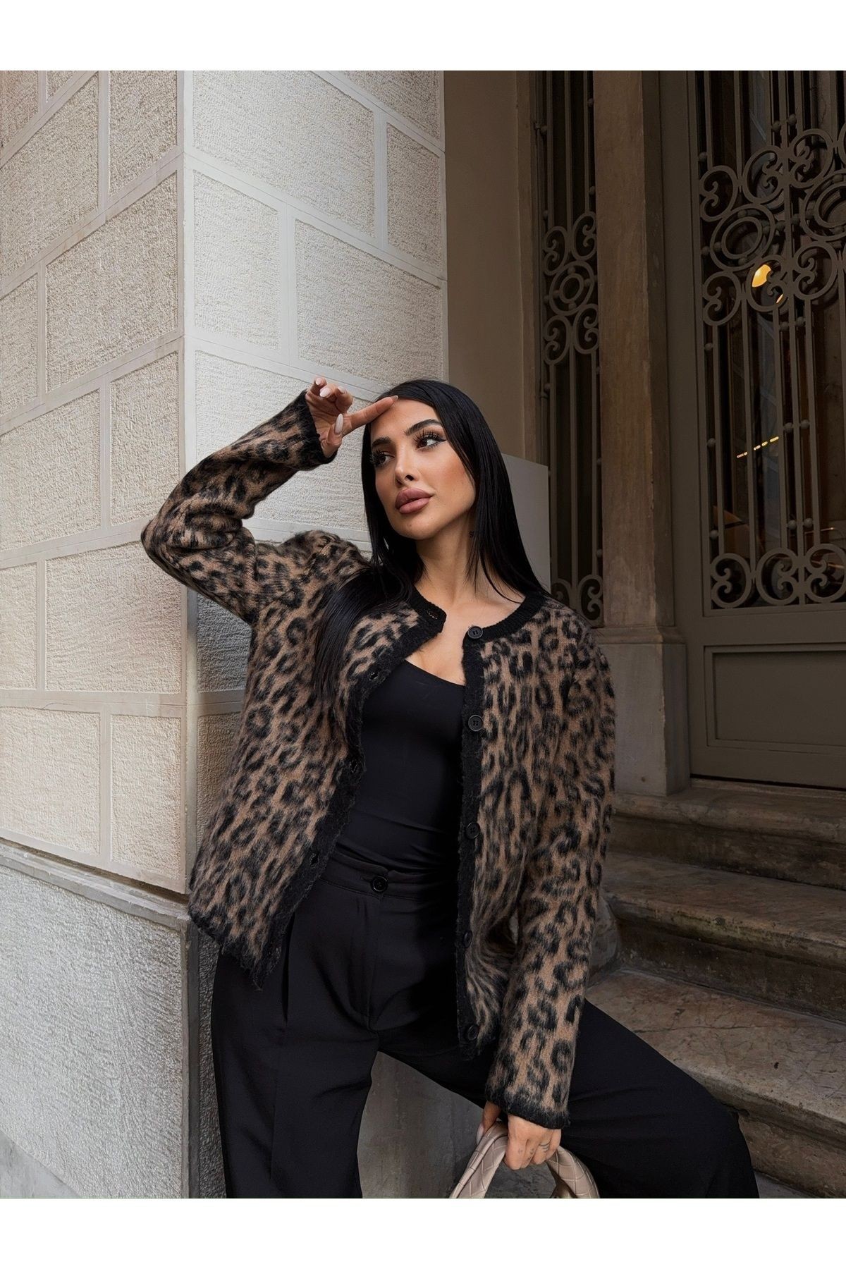 Leopar Desenli Triko Hırka