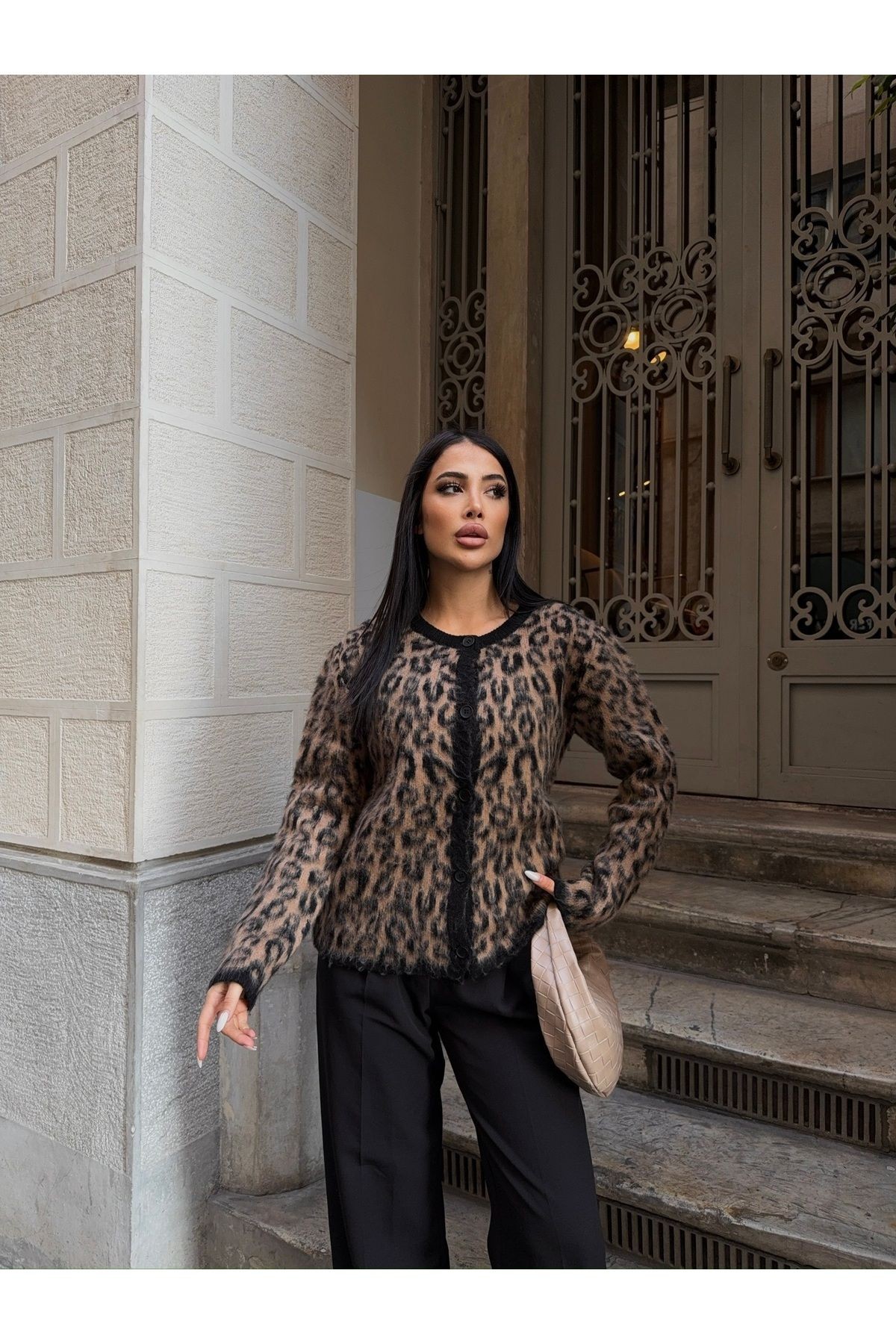 Leopar Desenli Triko Hırka