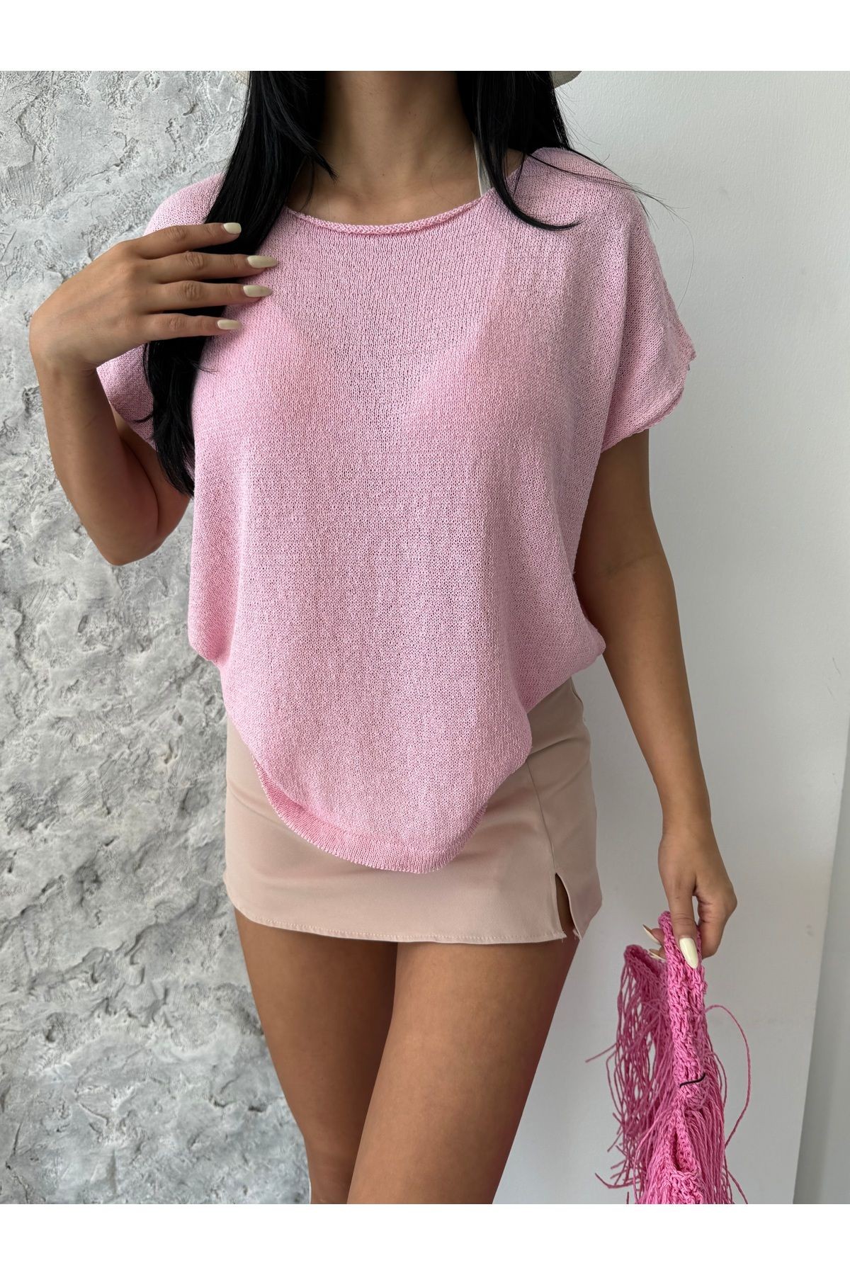 Kayık Yaka Pamuklu Basic Triko Bluz