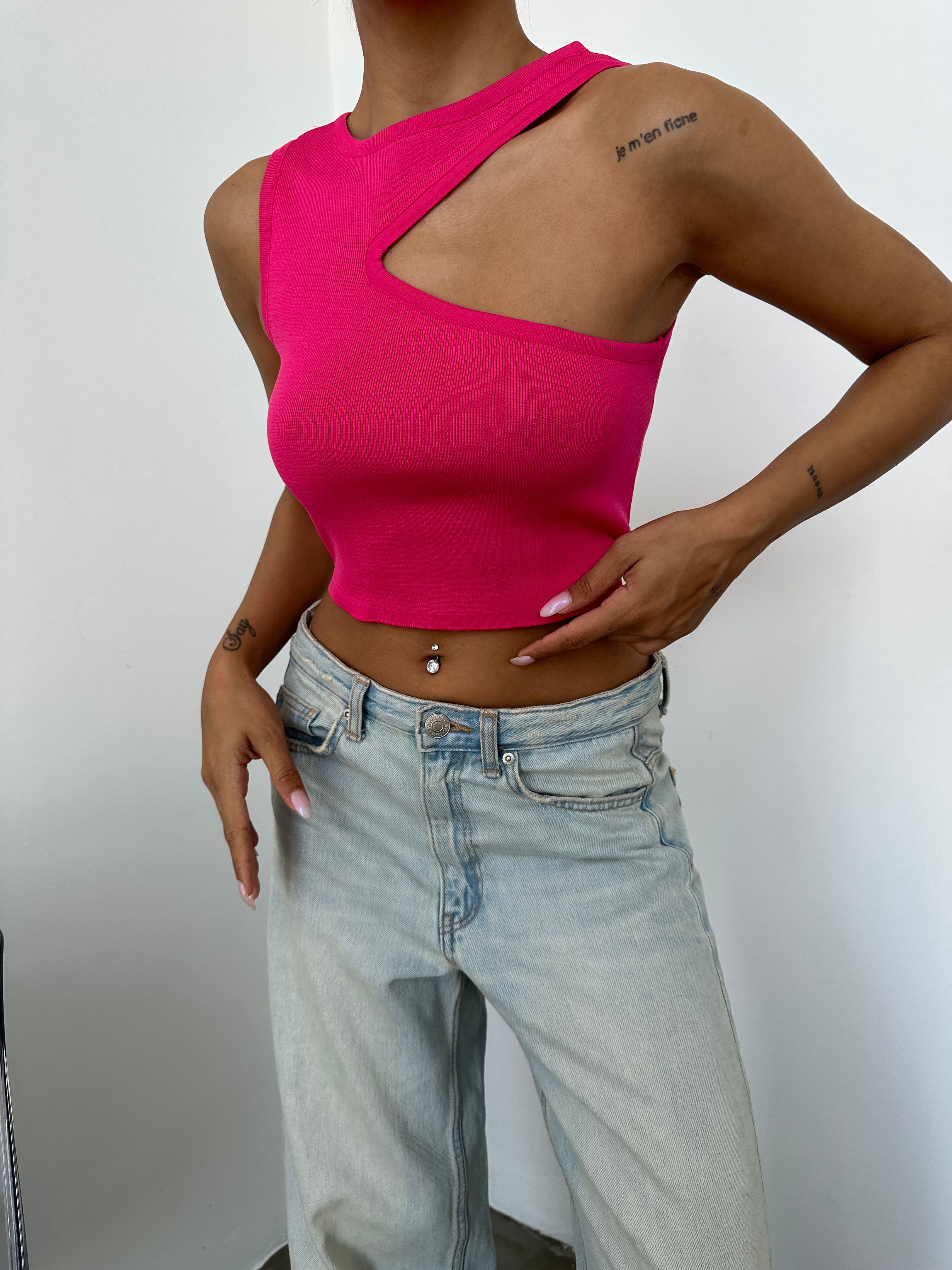 Cut Out Crop Triko Bluz