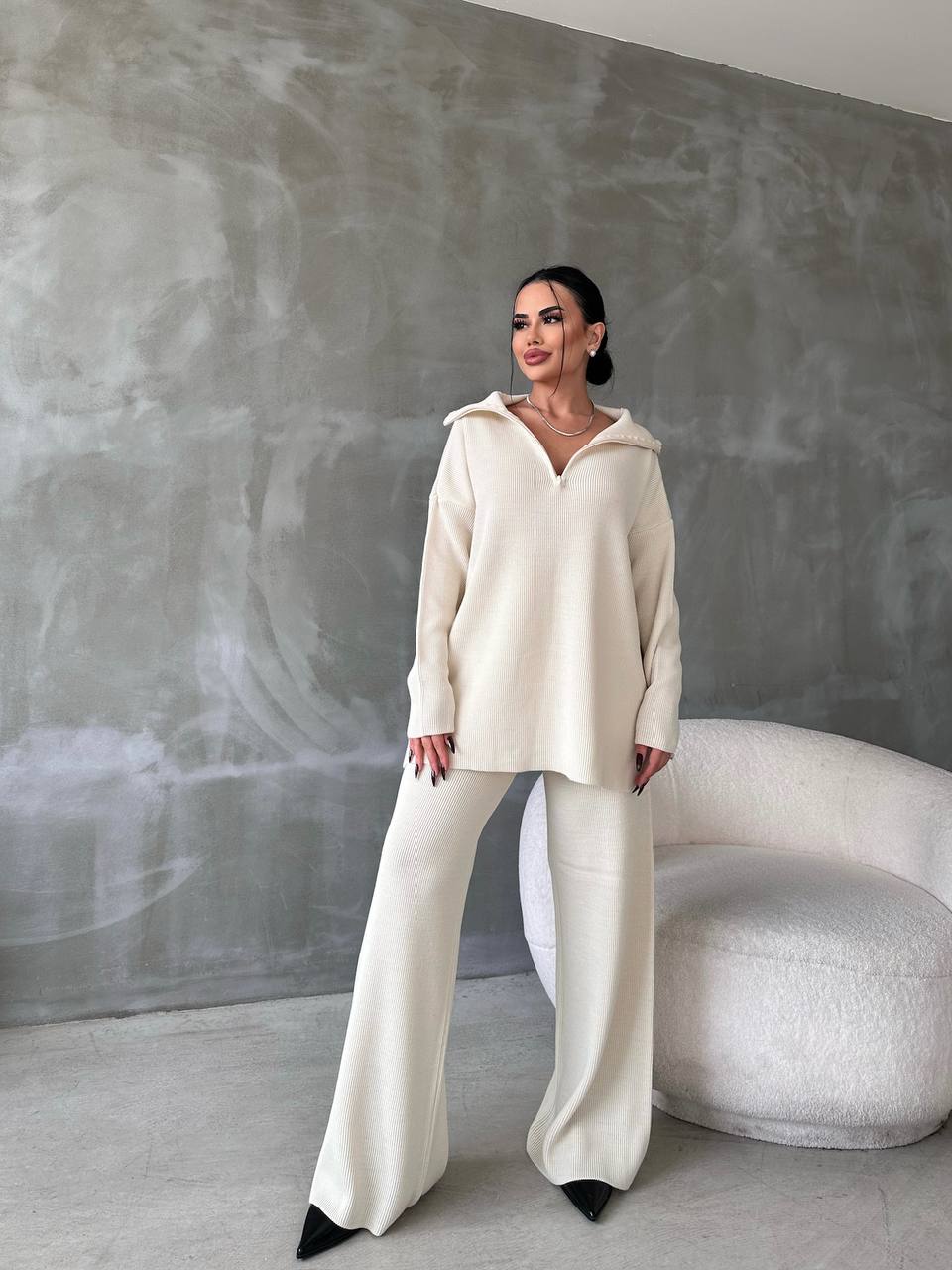 Selanik Örgü Fermuarlı Triko Alt-Üst Takım