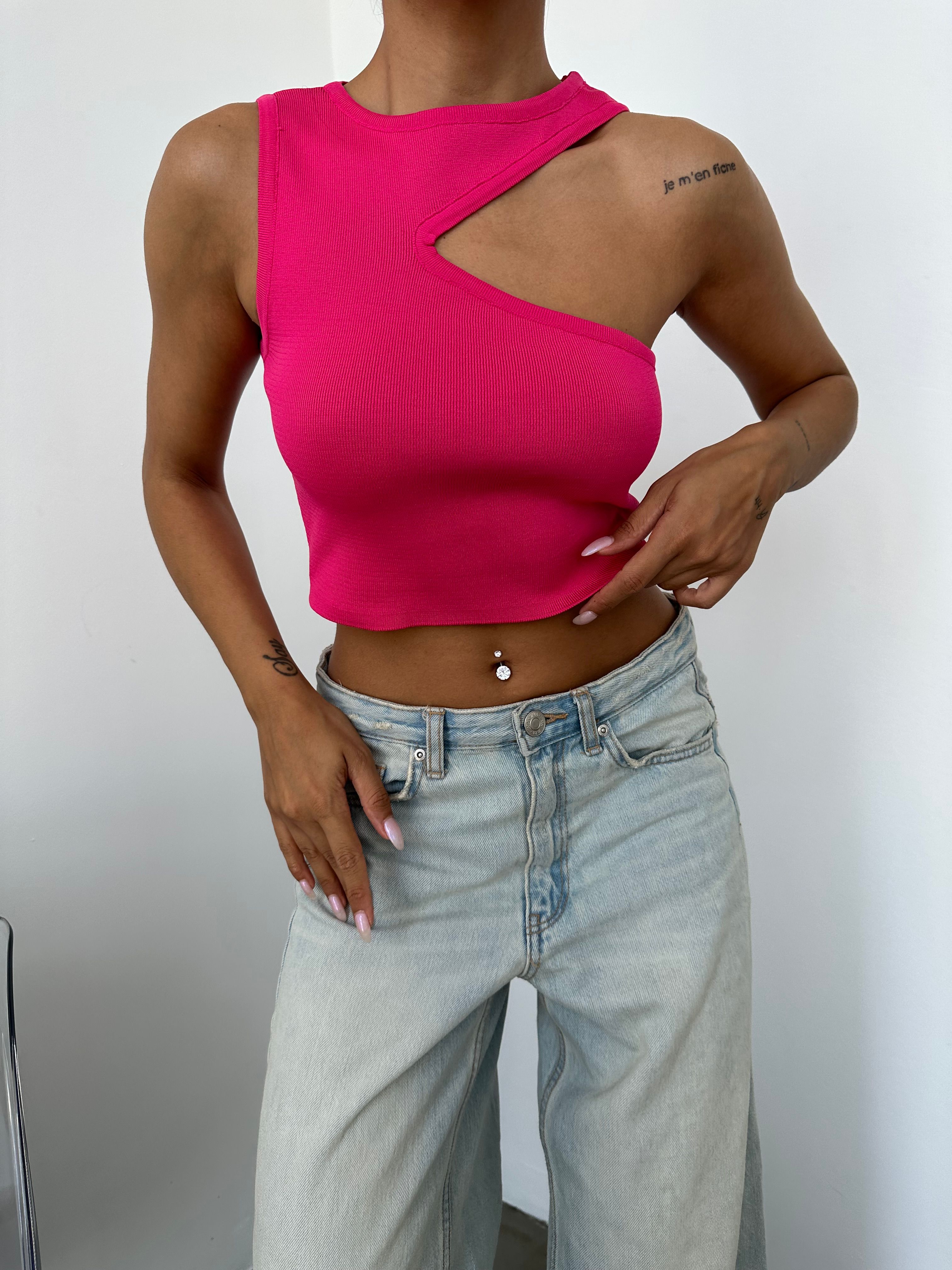 Cut Out Crop Triko Bluz
