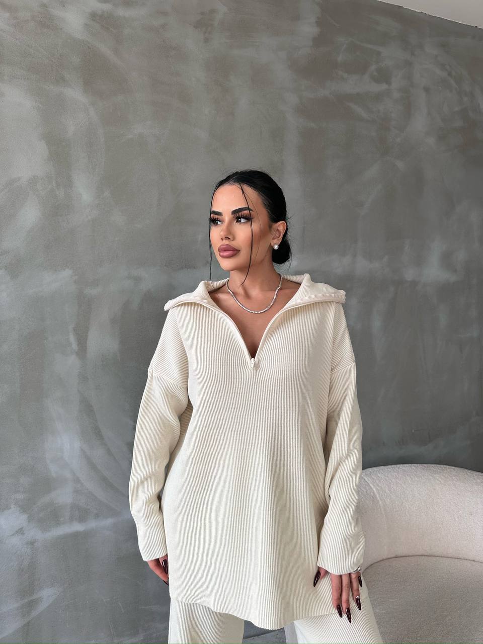 Selanik Örgü Fermuarlı Triko Alt-Üst Takım