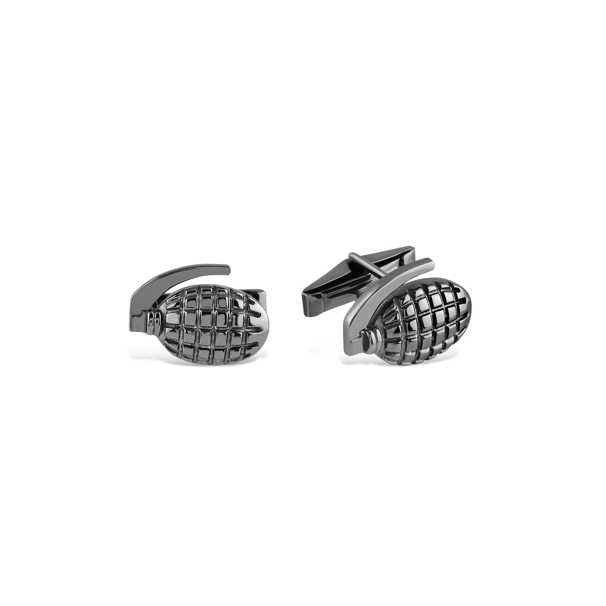 Silver Grenade Cufflink - Black Color