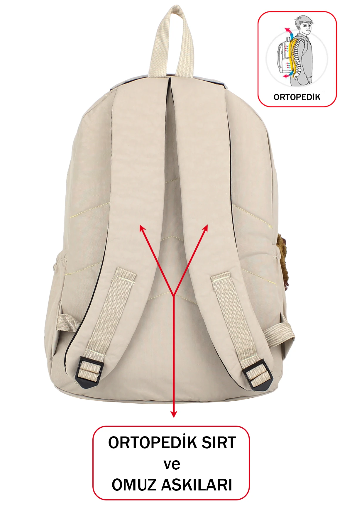 Okul Çantası Yandan Cepli Çok Bölmeli Ortopedik Sırt Anahtarlıklı