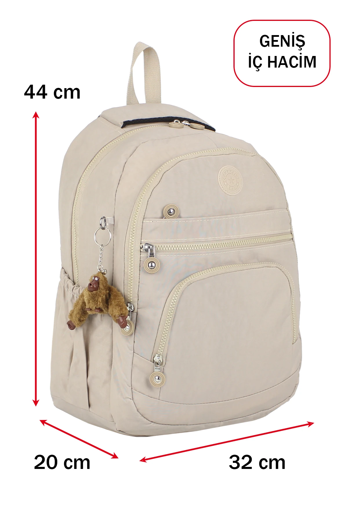 Okul Çantası Yandan Cepli Çok Bölmeli Ortopedik Sırt Anahtarlıklı