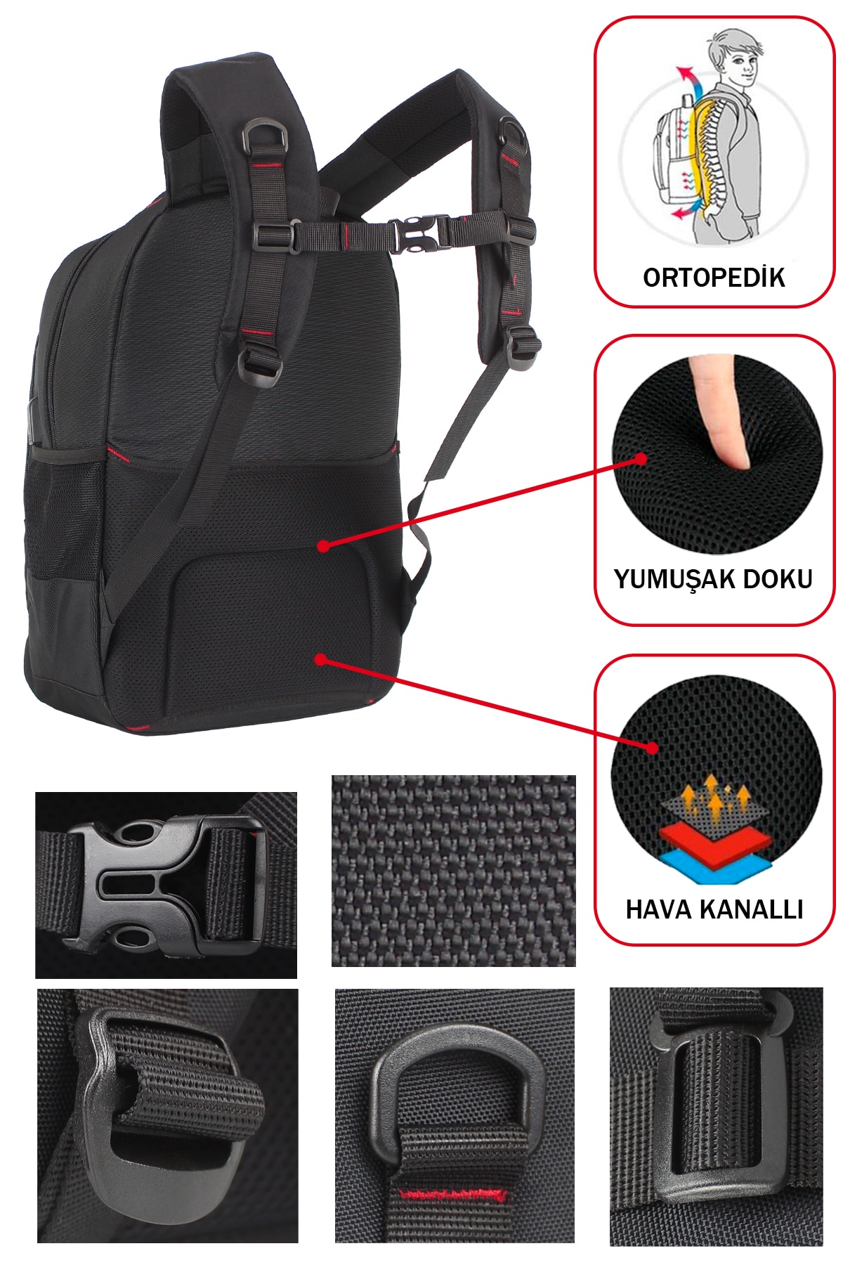 Dada Notebook Laptop Sırt Çantası 15,6 inç Usb Type-C Şarj Aparatı Su Geçirmez Kumaş Darbe Emici Koruma