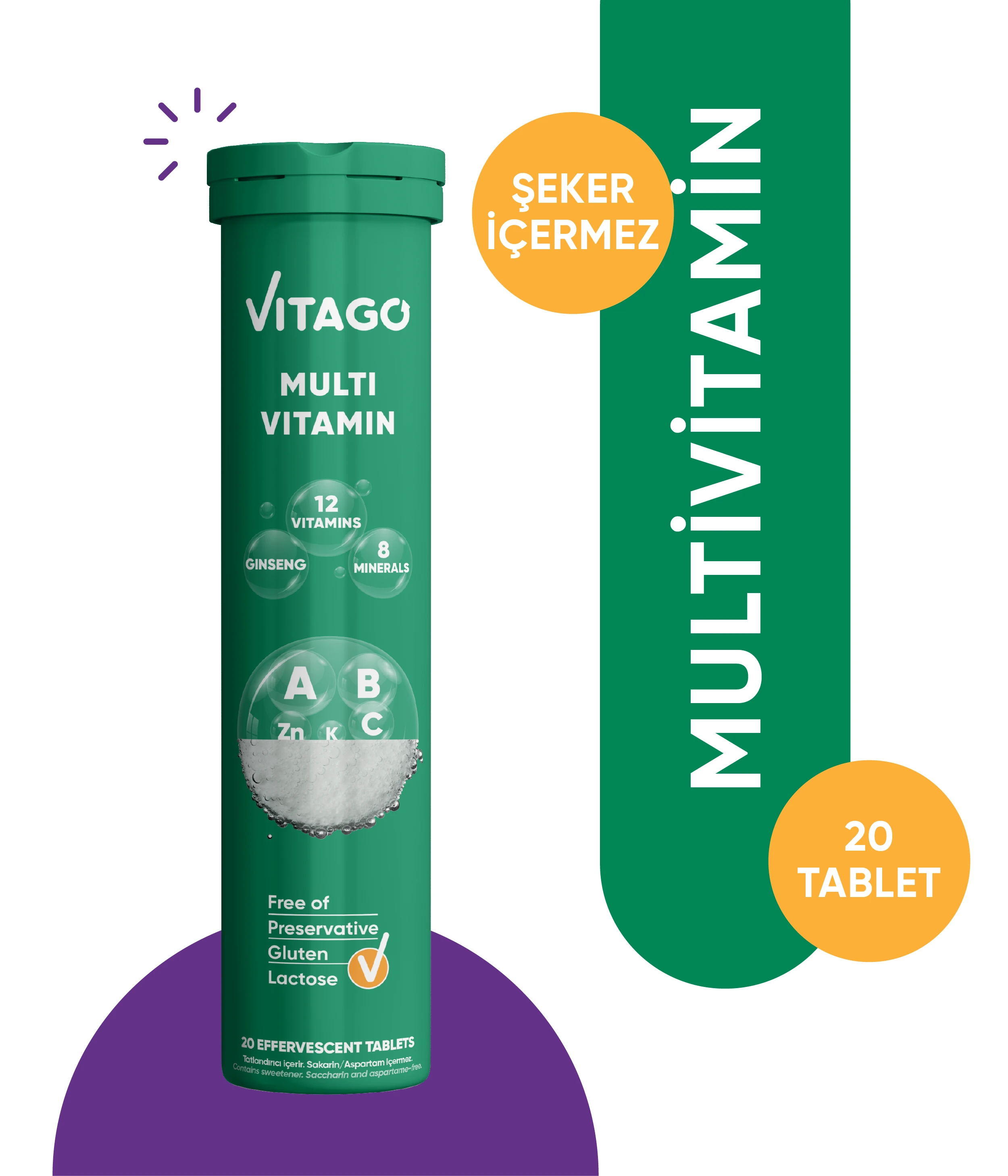 Vitago 20'li ProMultivit Multivitamin, Multimineral Efervesan Tablet Takviye Edici Gıda