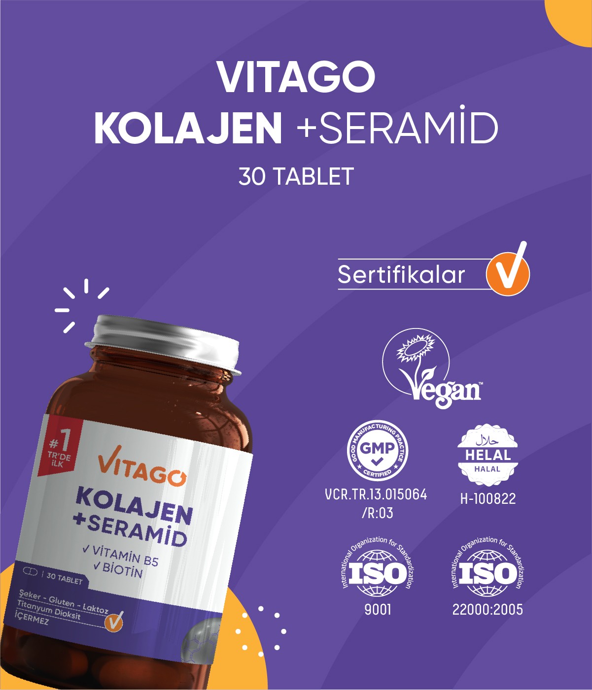 Vitago Premium Hidrolize Kolajen, Seramid, Biotin Içeren 30 Tablet