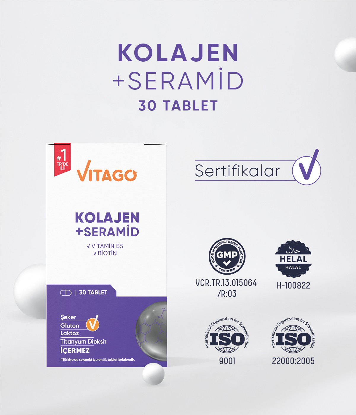 Vitago Premium Hidrolize Kolajen, Seramid, Biotin Içeren 30 Tablet
