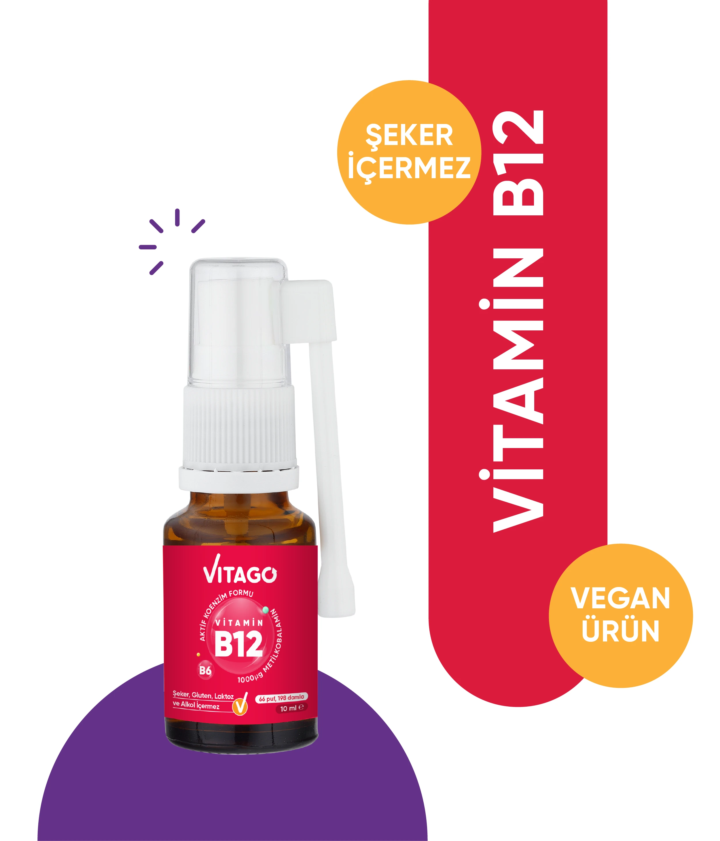Vitago ProMetilkobalamin Vitamin B6 Vitaminleri İçeren Oral Sprey Takviye Edici Gıda