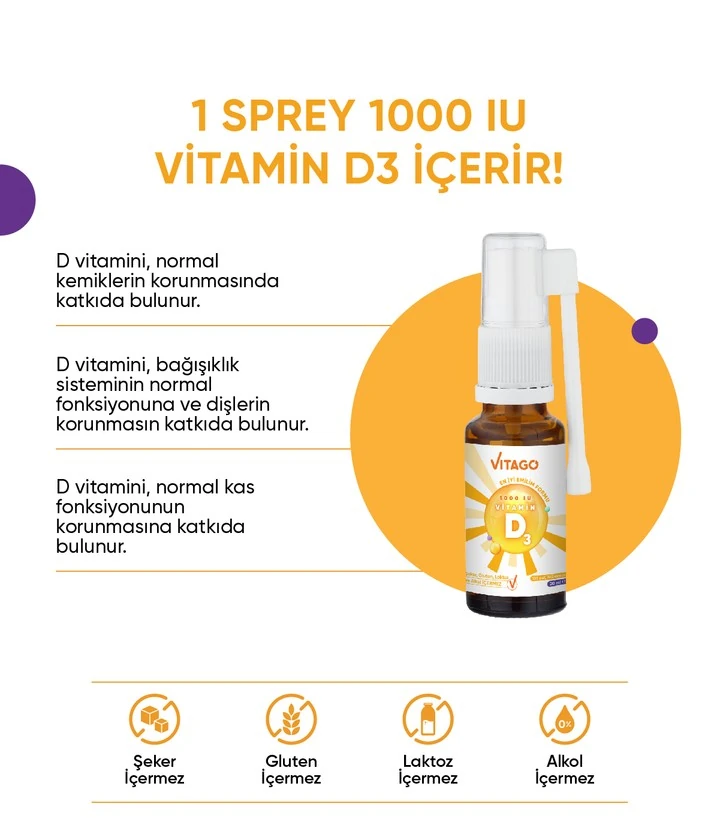 Vitago Daily Vitamin D3 1000IU 20 ml Sprey Takviye Edici Gıda