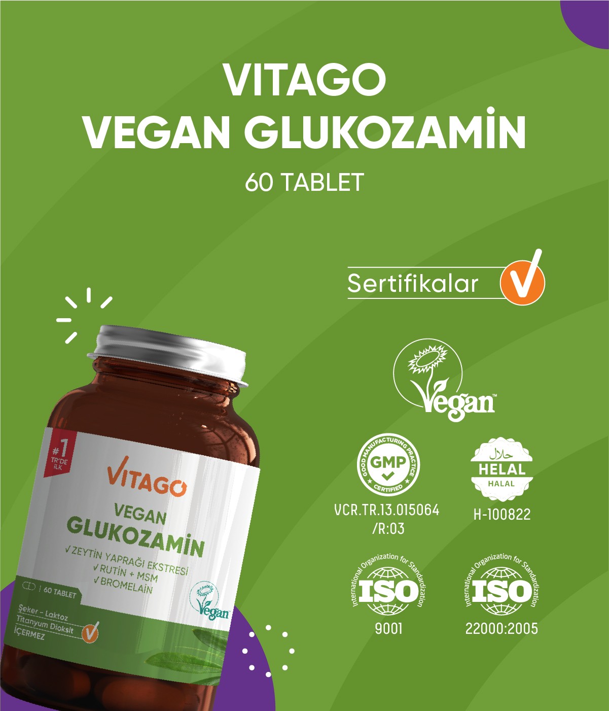 Vitago Premium Vegan Glukozamin, Bromelain, Rutin İçeren 60 Tablet