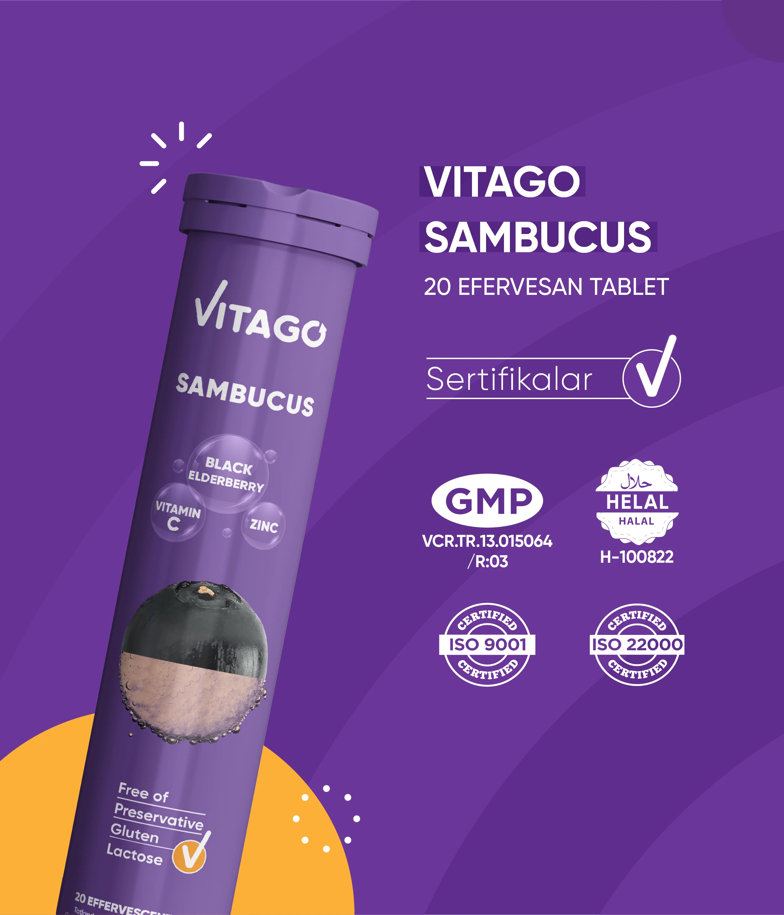 Vitago Karamürver, Vitamin C, Çinko İçeren Efervesan Takviye Edici Gıda