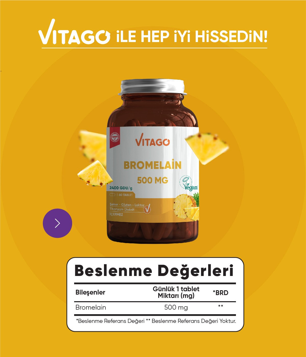 Vitago Premium Bromelain 60 Tablet 500 mg