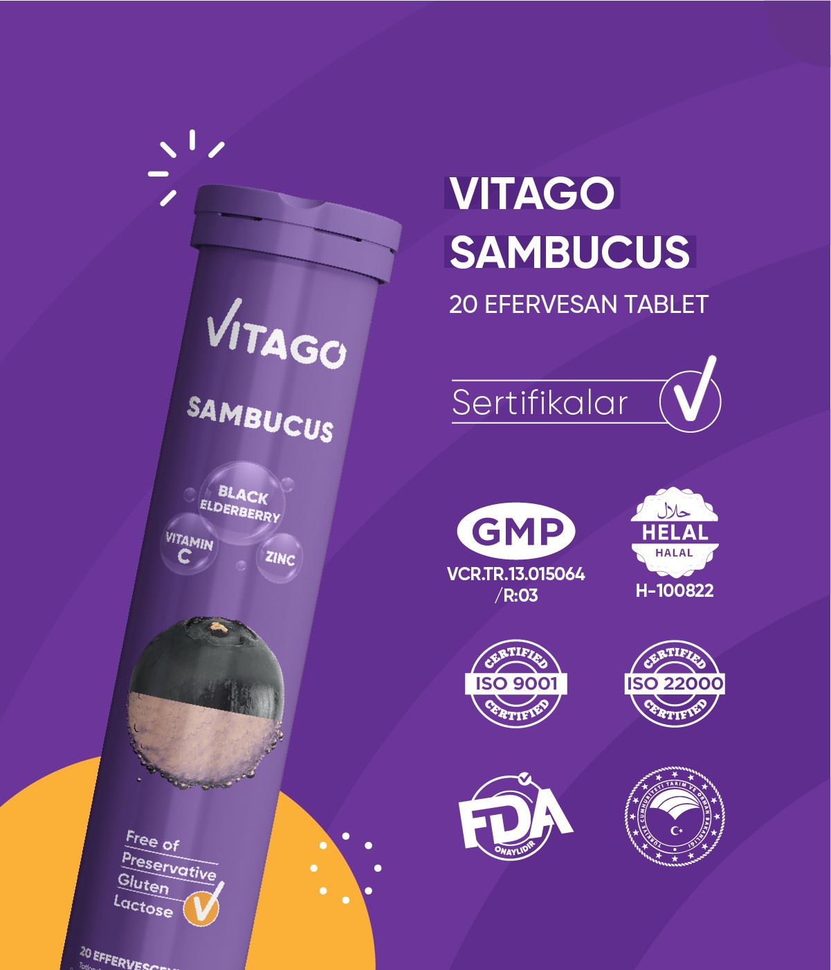 Vitago Karamürver, Vitamin C, Çinko İçeren Efervesan Takviye Edici Gıda