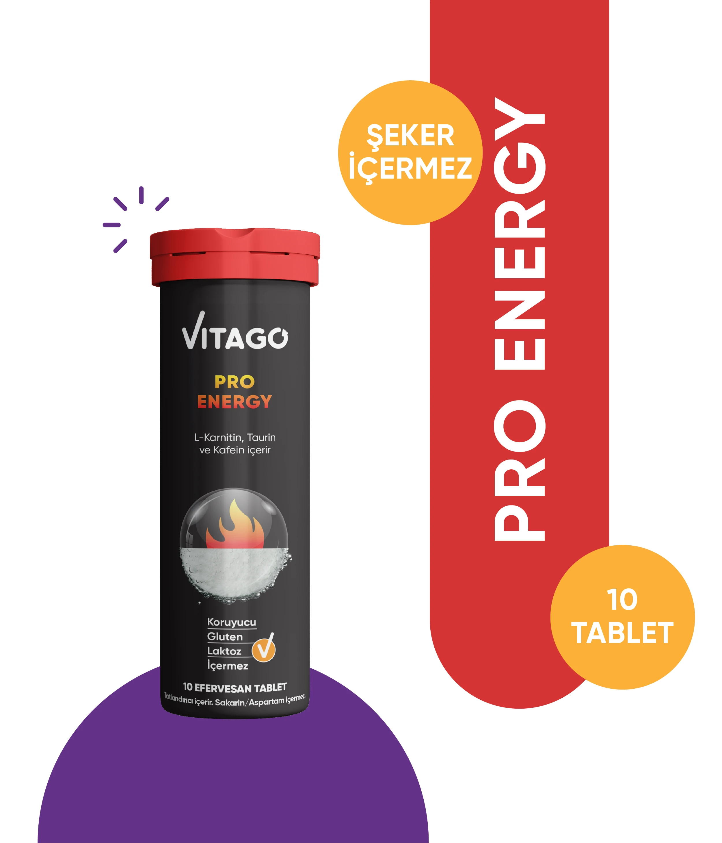 Vitago ProEnergy L-Karnitin, Taurin, Kafein İçeren Efervesan Tablet Takviye Edici Gıda