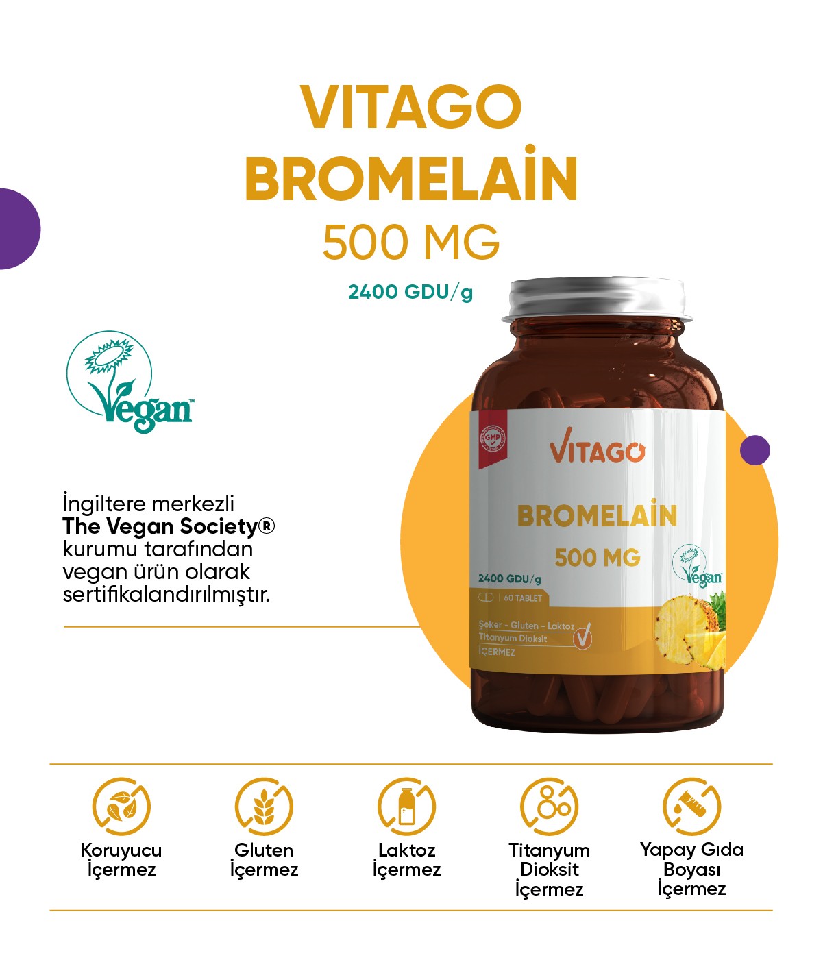 Vitago Premium Bromelain 60 Tablet 500 mg